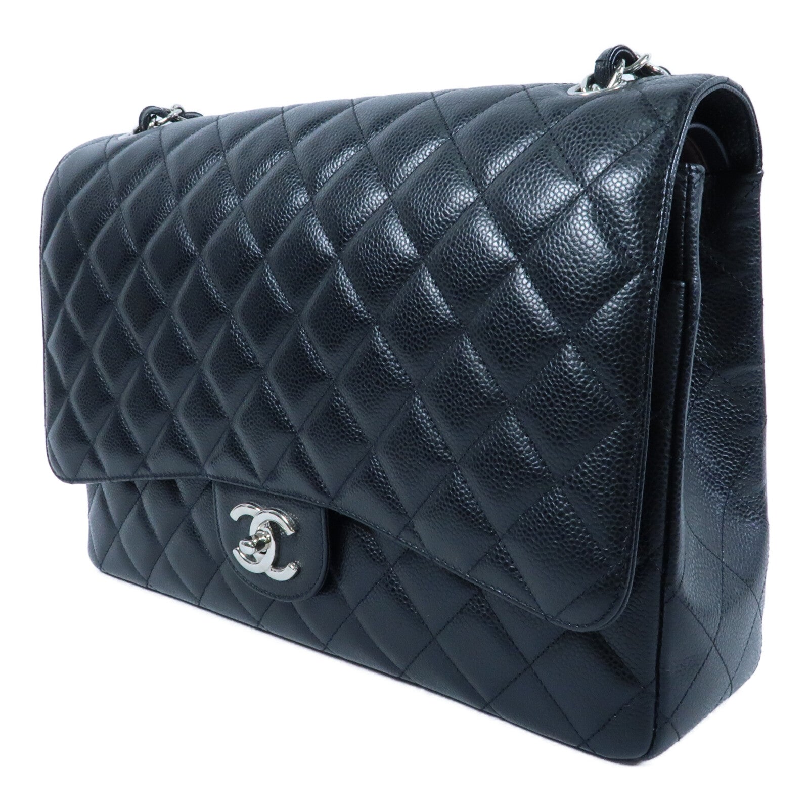 CHANEL 牛皮皮革Classic Maxi銀扣鏈帶肩背袋