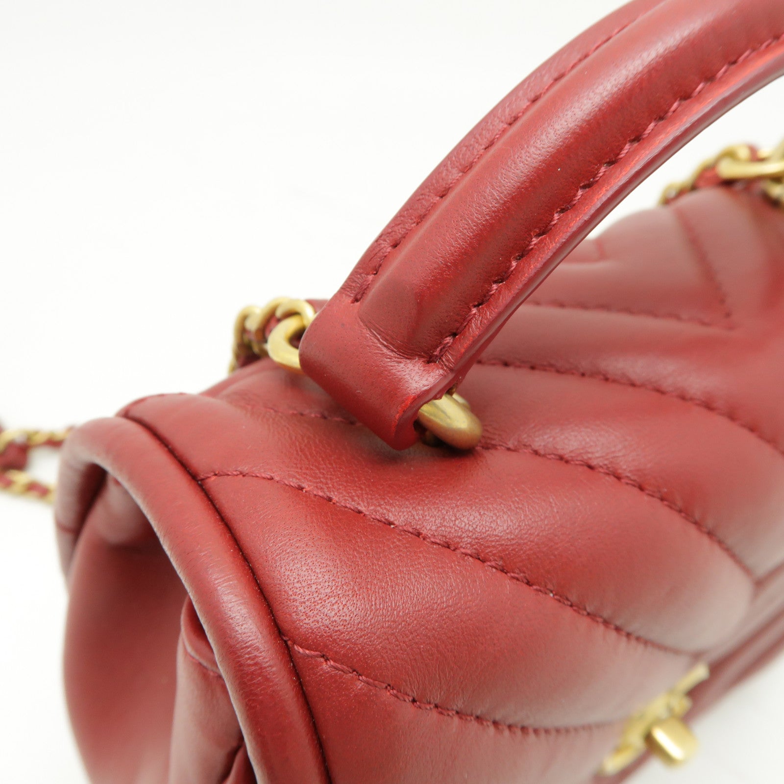 CHANEL 斜紋羊皮皮革Shoulder Bag金扣鏈帶肩背袋紅色