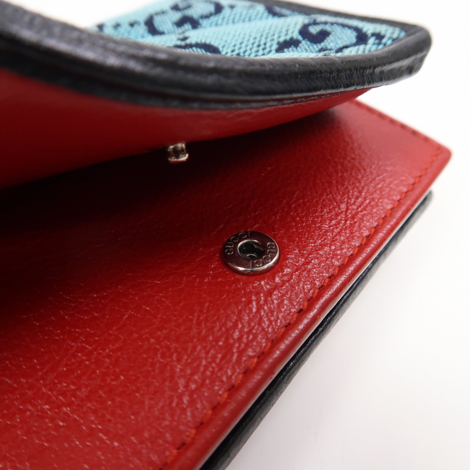 GUCCI 帆布Wallet銀扣自動錢包藍色/粉紅色