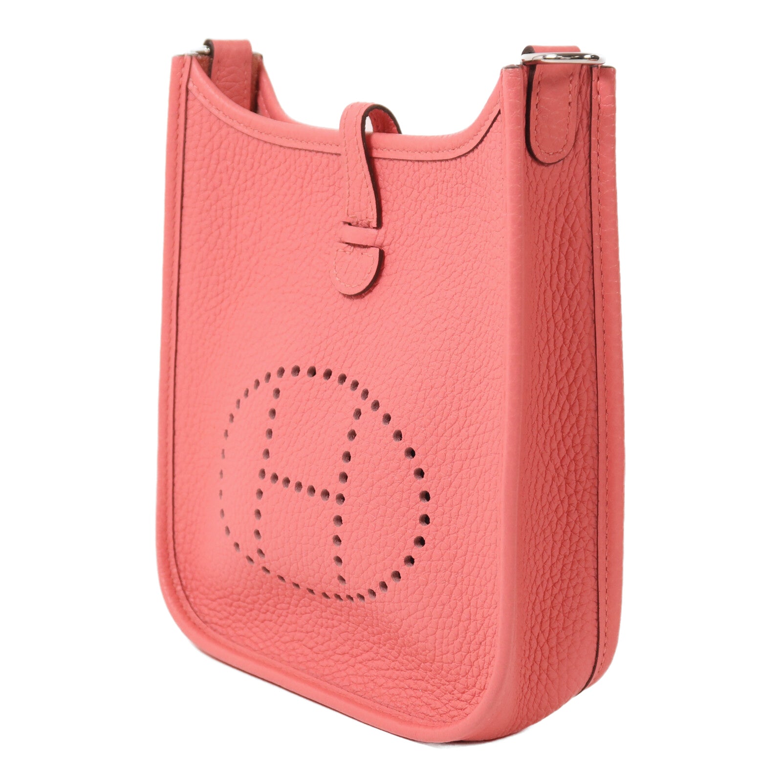 HERMES Clemence皮革Evelyne TPM銀扣肩背袋Rose Azalee