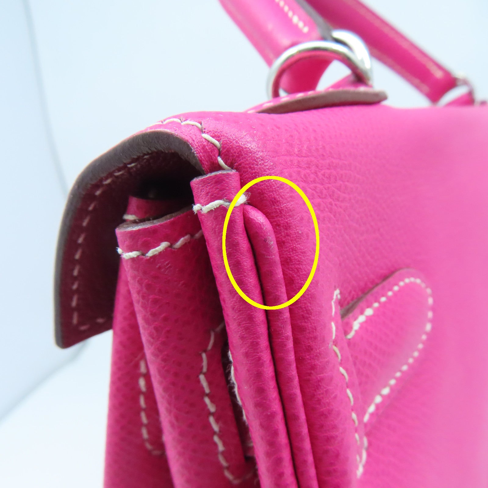 HERMES Epsom Leather Kelly 32 Silver Buckle Hand Shoulder Backpack Fluorescent Pink/Pink Purple