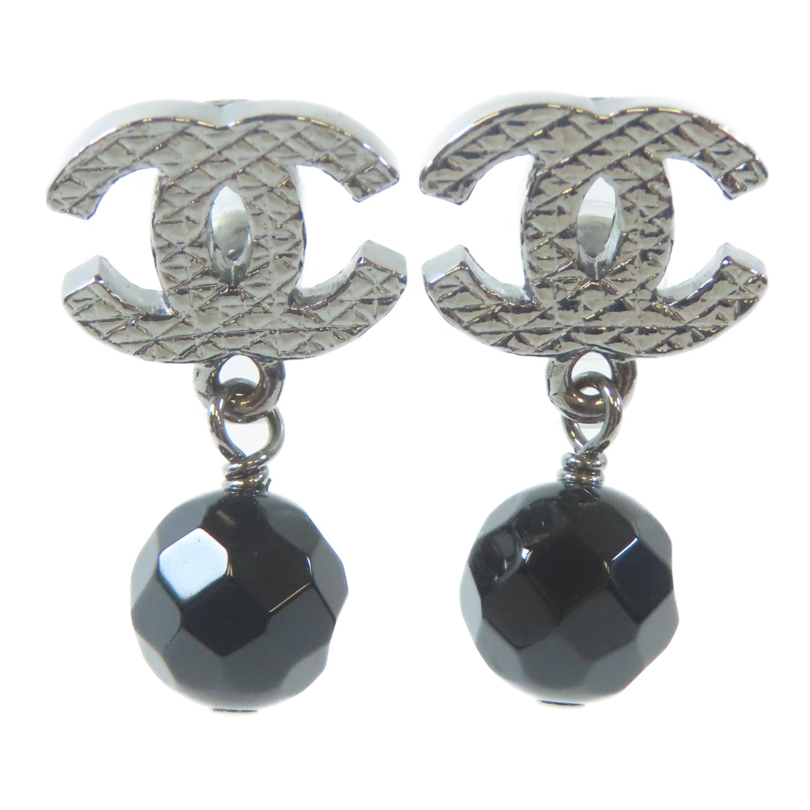 CHANEL 金屬Pierced Earrings耳環銀色/黑色
