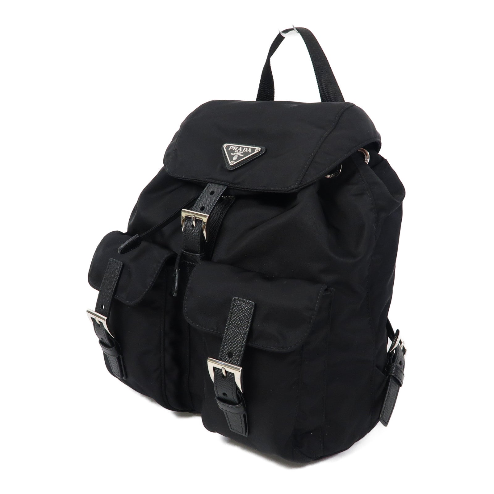 PRADA 尼龍Rucksack銀扣背包黑色