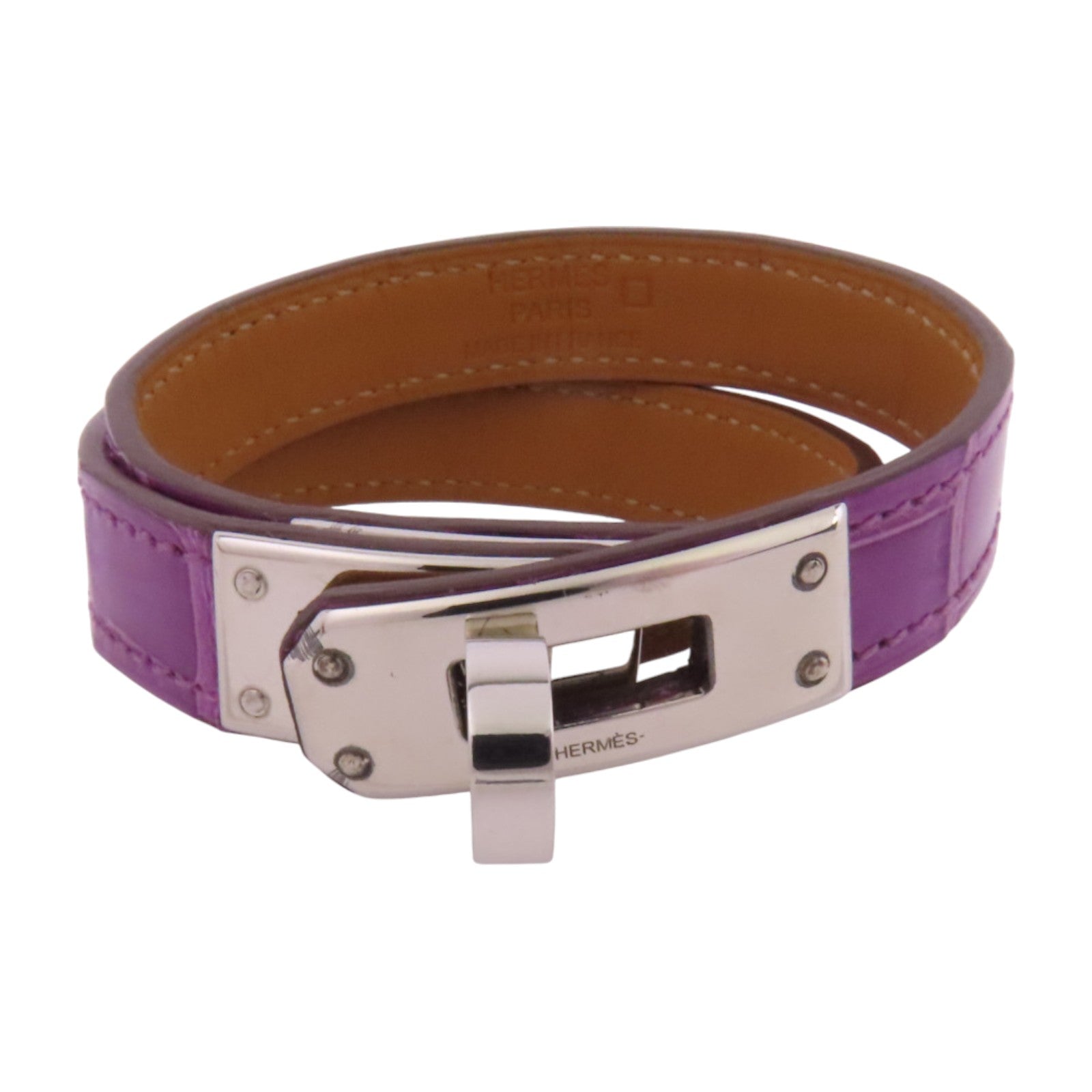 HERMES 鱷魚皮革Kelly Bracelet銀扣手鏈