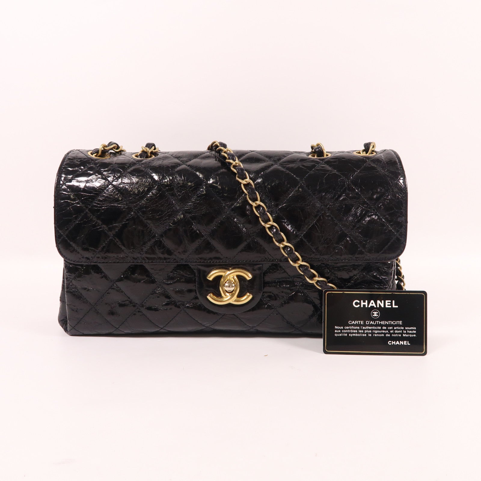 CHANEL 牛皮皮革Chain Shoulder金扣鏈帶肩背袋