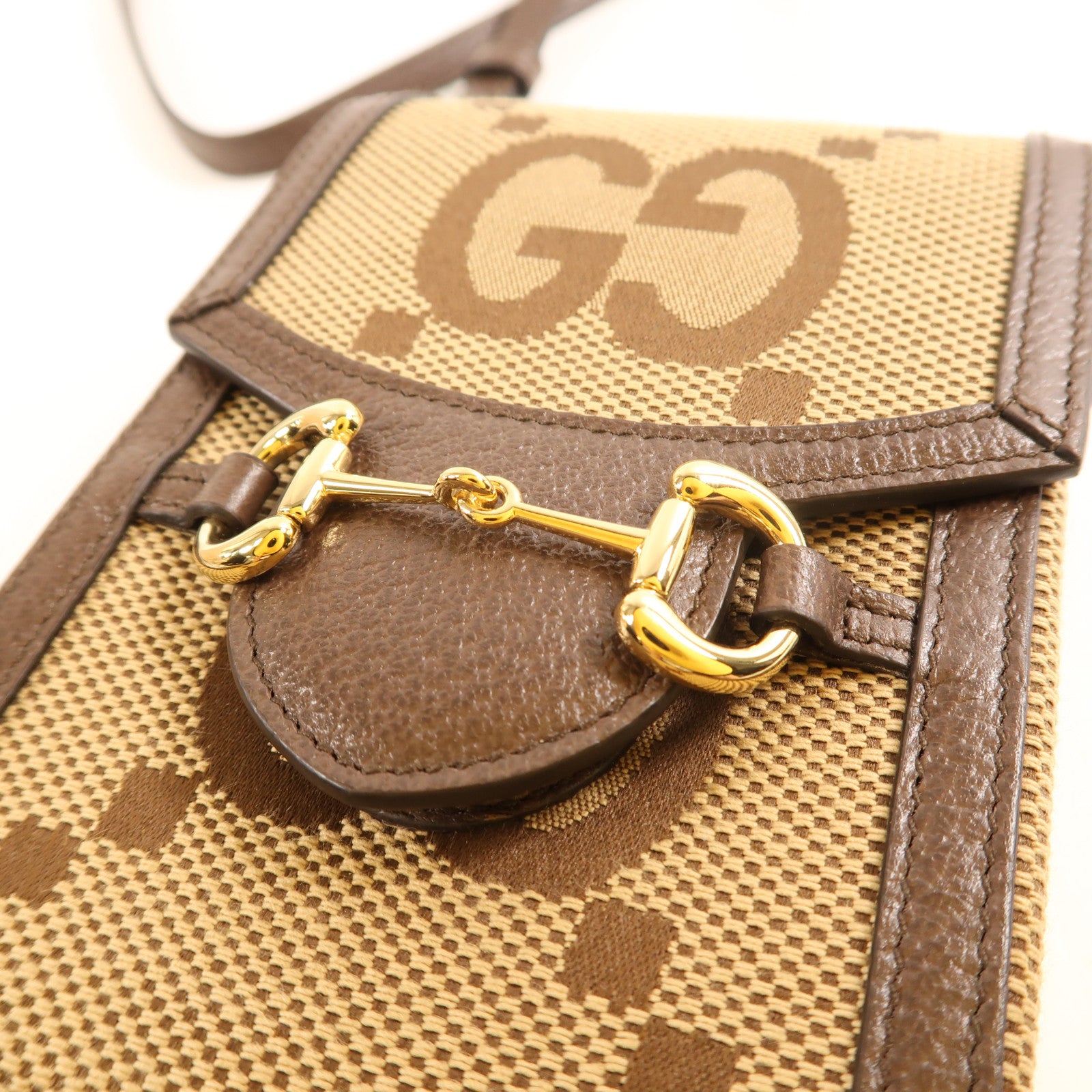 GUCCI GG GHW 1955 Horsebit Jumbo GG Shoulder Bag 625615 Canvas  Brown