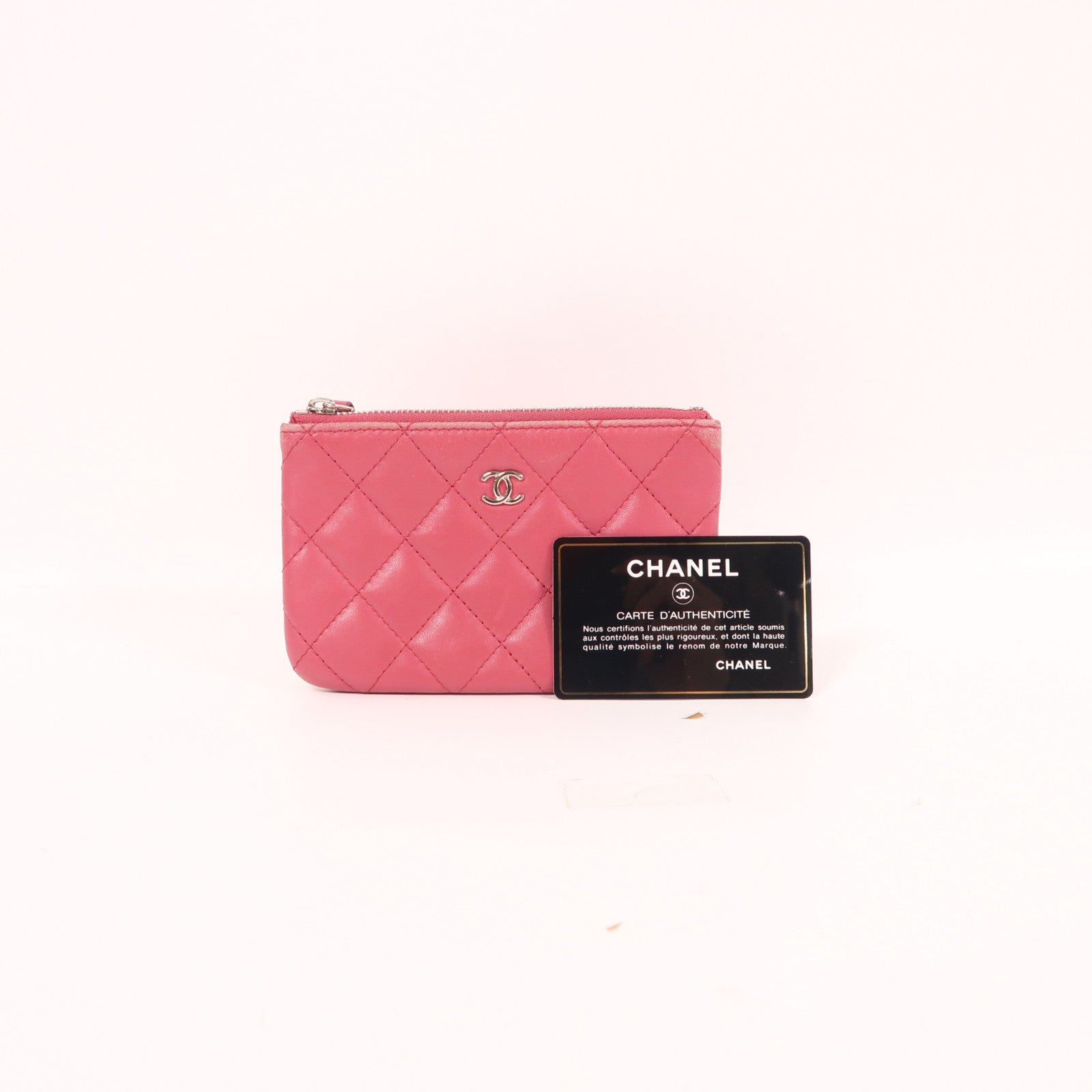 CHANEL 羊皮皮革Pouch Wallet銀扣錢包
