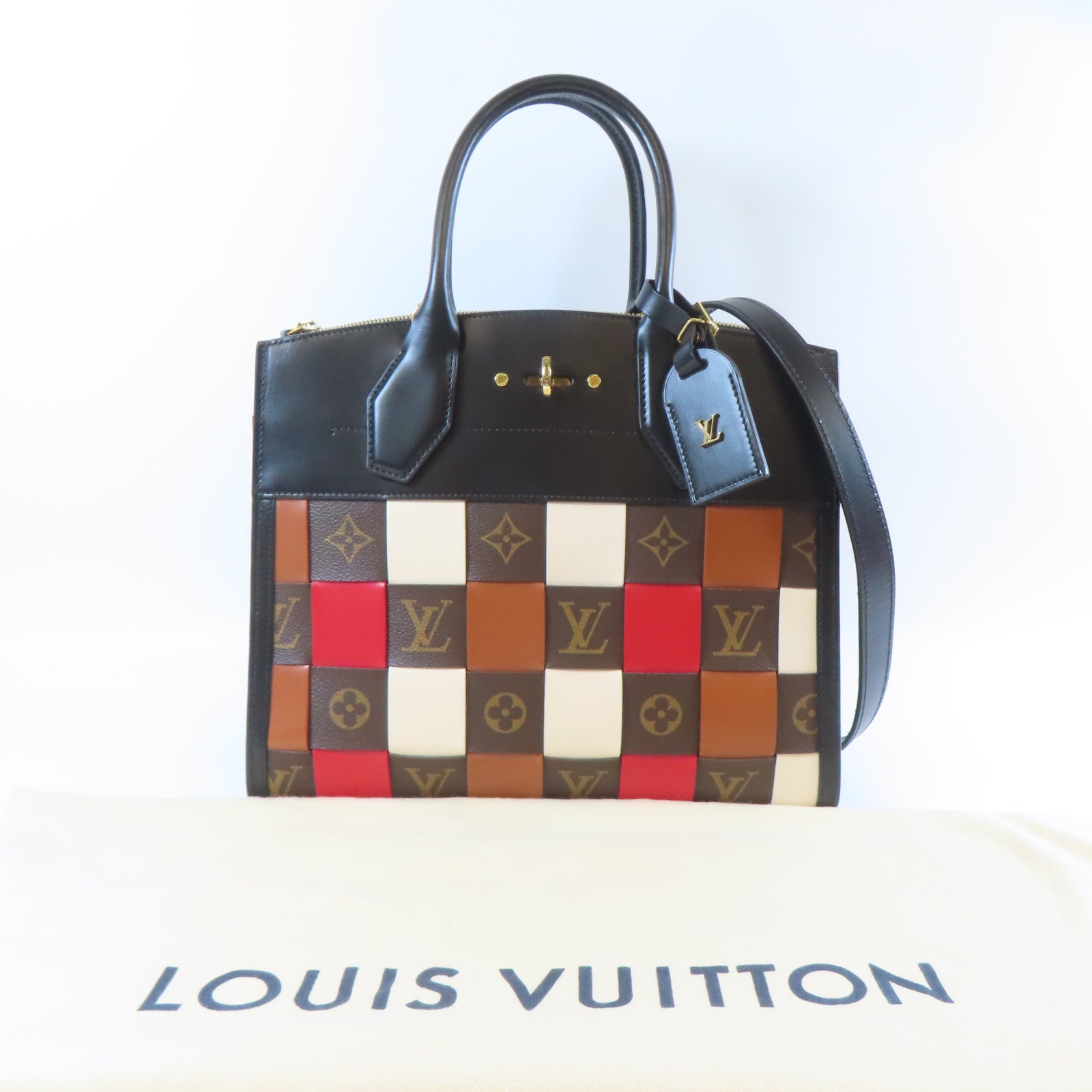 LOUIS VUITTON Monogram City Steamer MM金扣手挽肩背兩用袋黑色/啡色/紅色