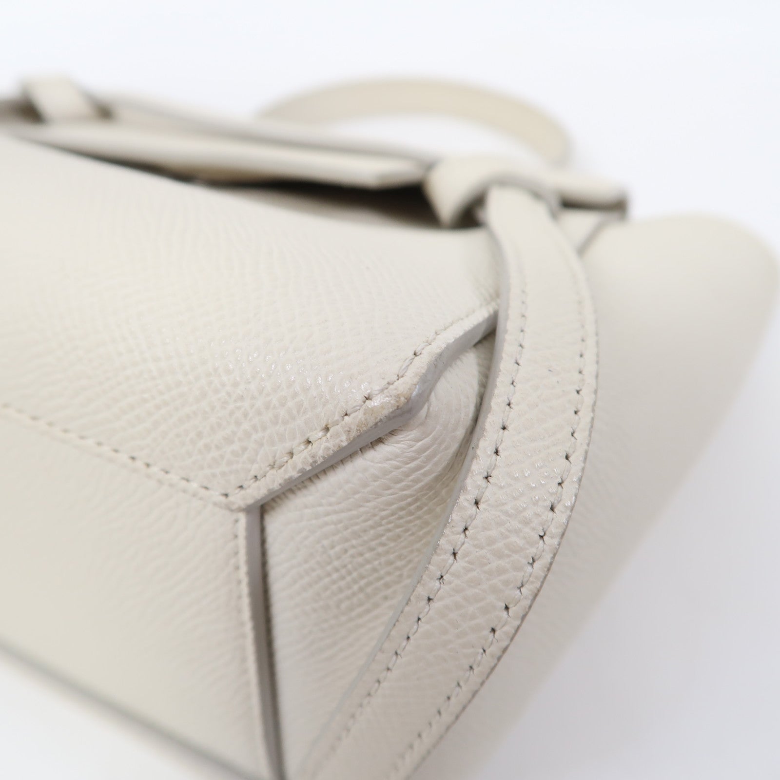 CELINE 牛皮皮革Hand Bag銀扣手挽肩背兩用袋米白色