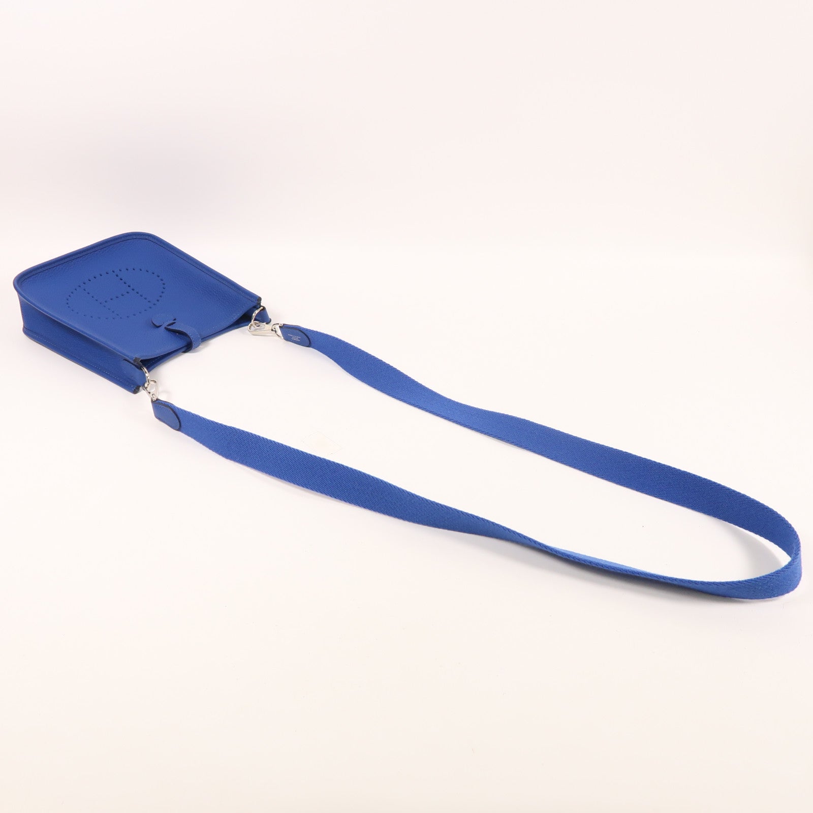 HERMES Clemence皮革Evelyne TPM銀扣肩背袋Bleu France