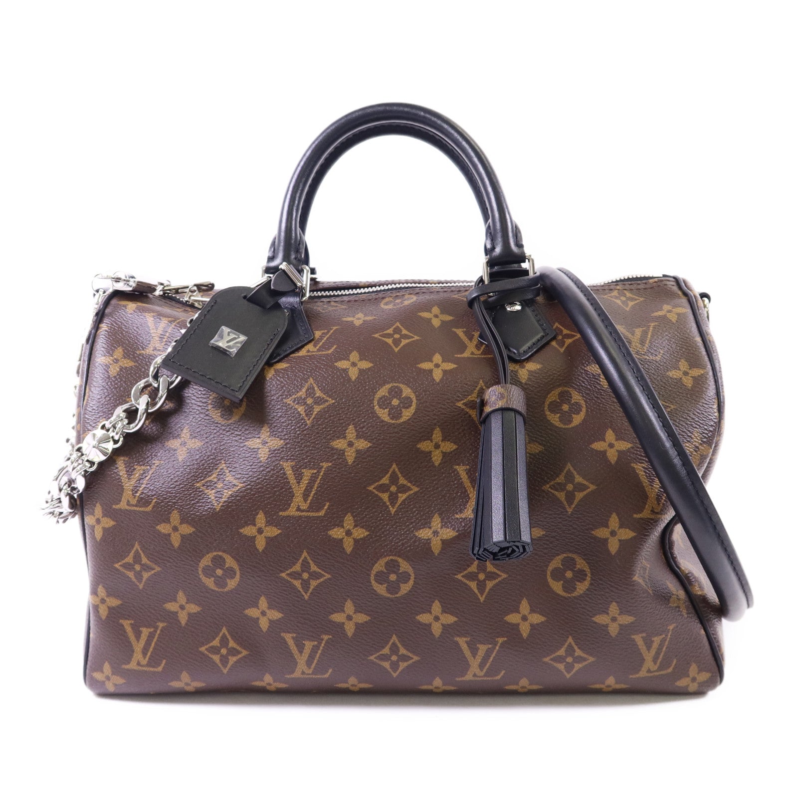 LOUIS VUITTON Monogram Speedy Soft 30 Dark銀扣手挽肩背兩用袋