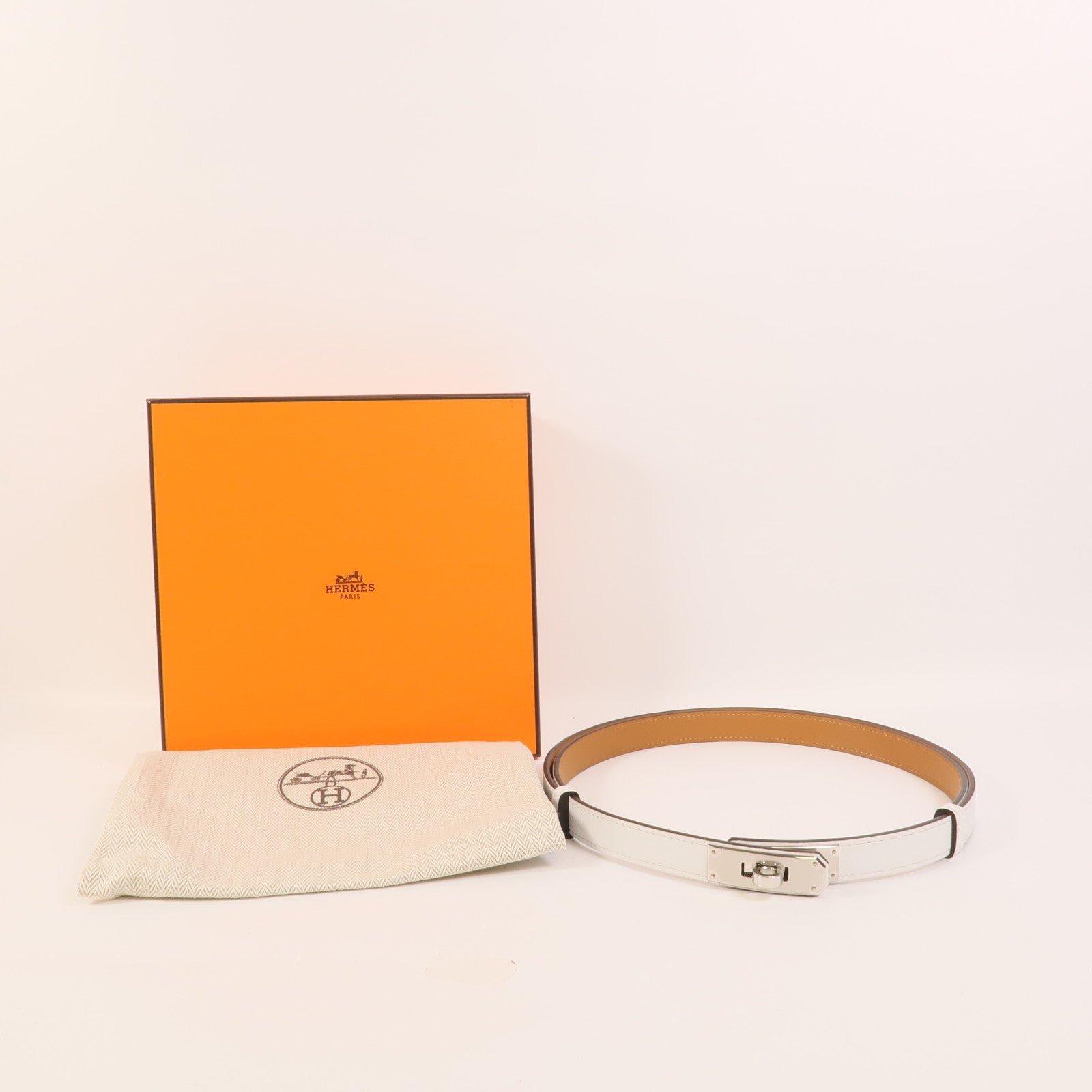 HERMES Epsom皮革Kelly 18 Belt皮帶White