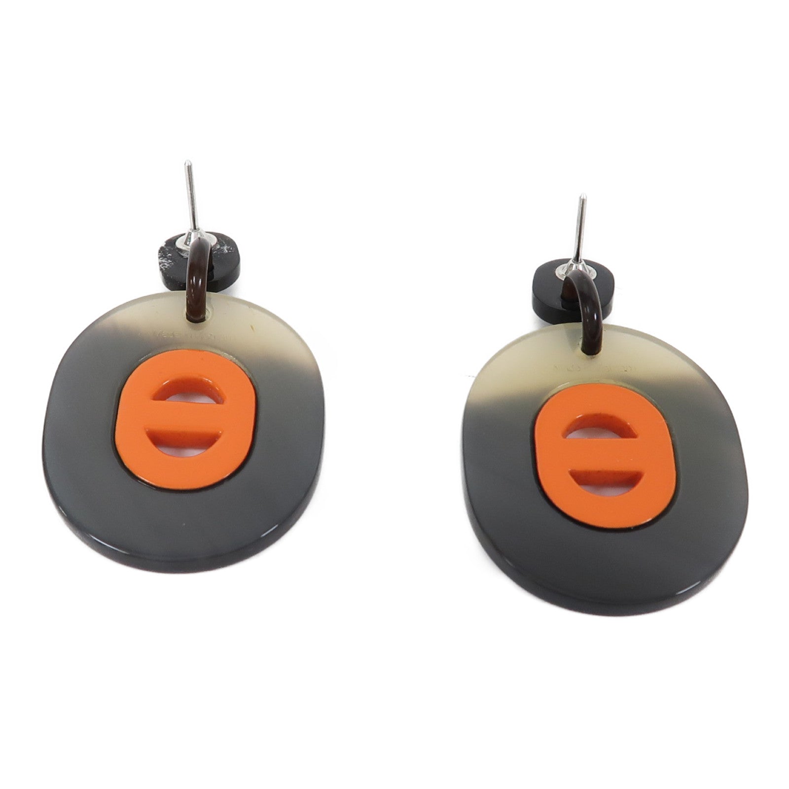 HERMES 水牛角H Earrings耳環橙色/啡色