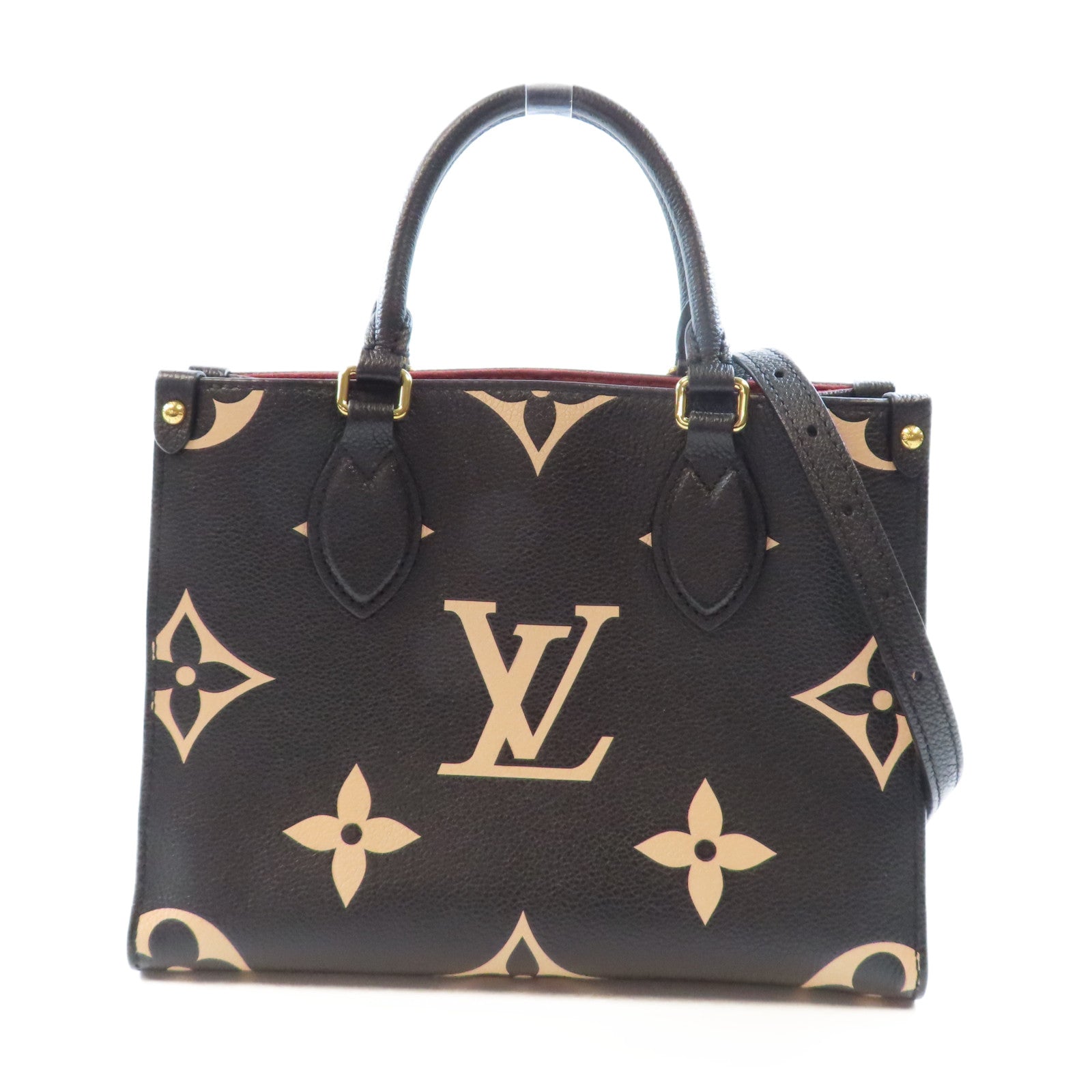 LOUIS VUITTON Monogram Empreinte OnTheGo PM金扣手挽肩背兩用袋黑色/米色