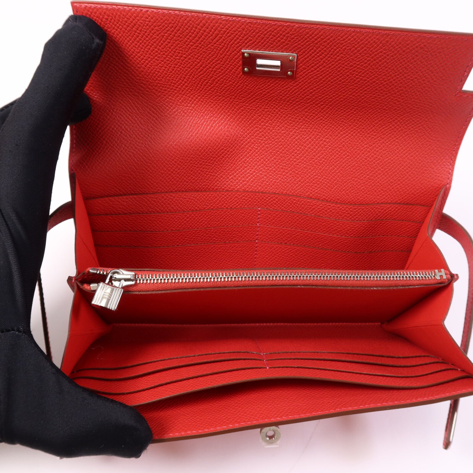 HERMES 【激減優惠】Epsom皮革Kelly Long Wallet銀扣長錢包Bougainvillea