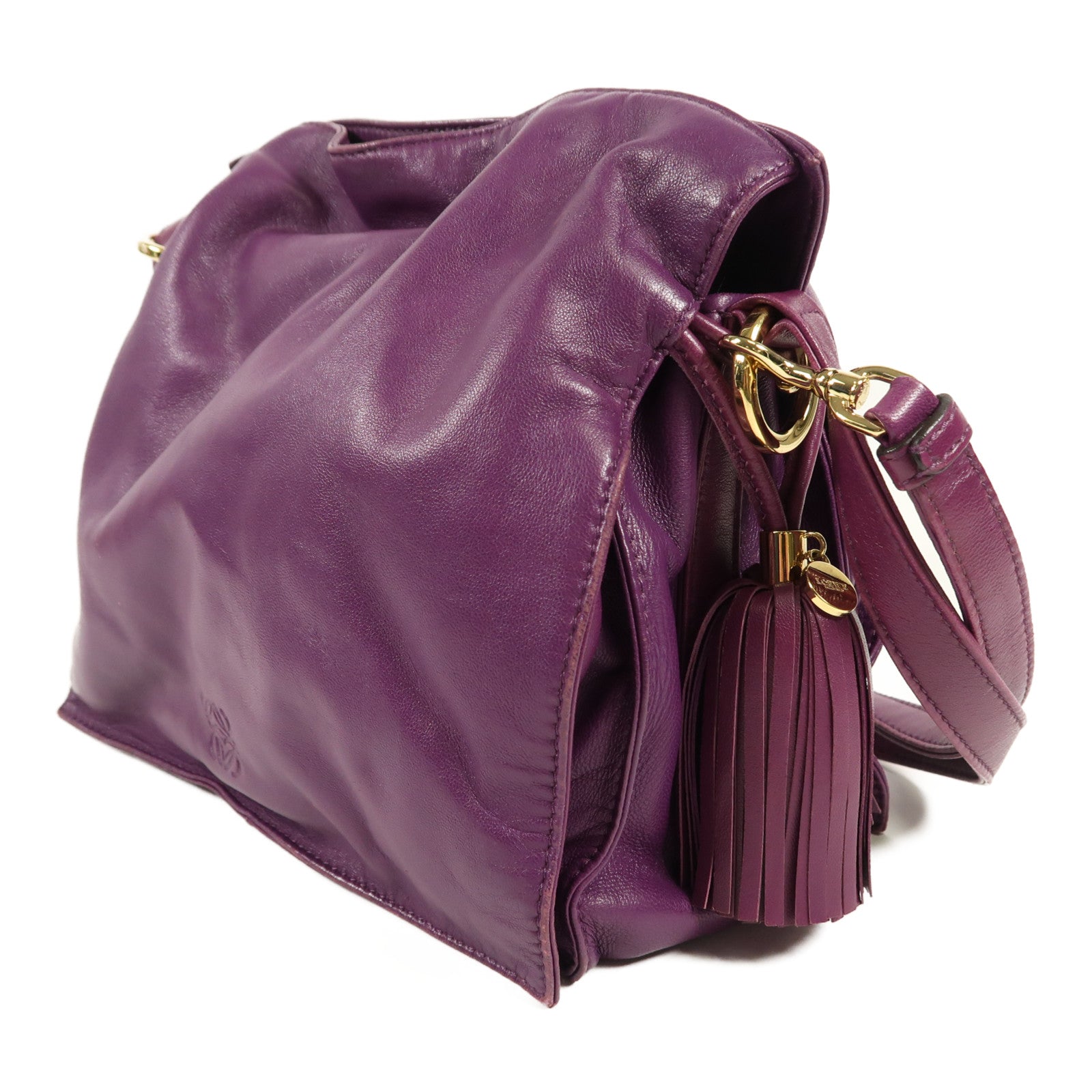LOEWE GHW Shoulder Bag Lambskin Leather Purple
