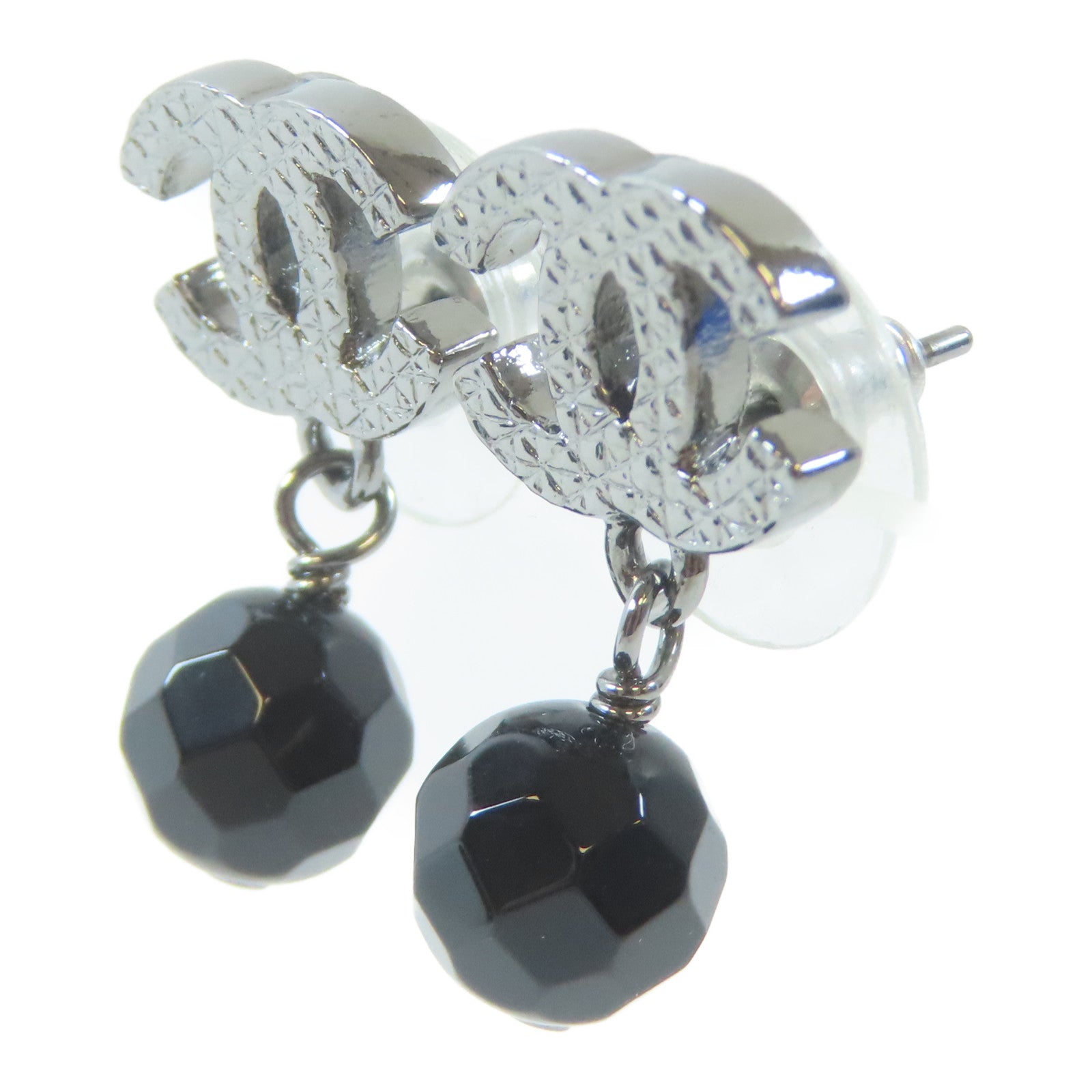 CHANEL 金屬Pierced Earrings耳環銀色/黑色