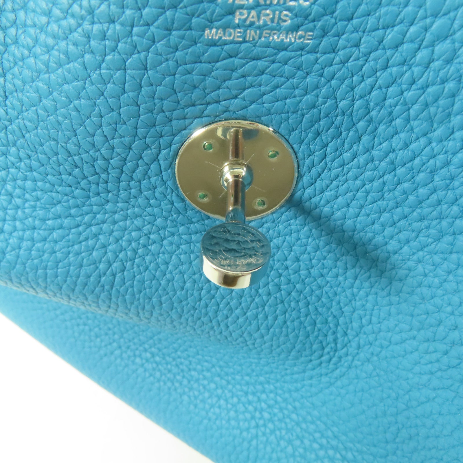 HERMES Clemence皮革Lindy 30銀扣手挽肩背兩用袋Turquoise/綠松石色