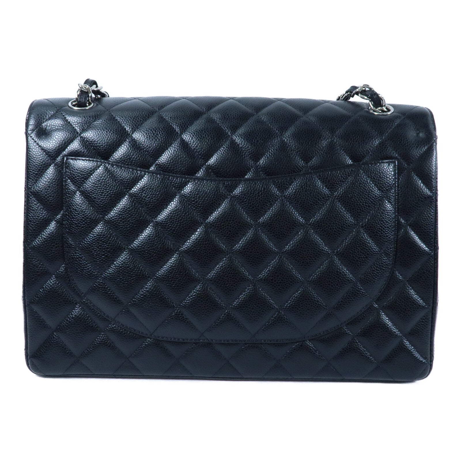 CHANEL 牛皮皮革Classic Maxi銀扣鏈帶肩背袋