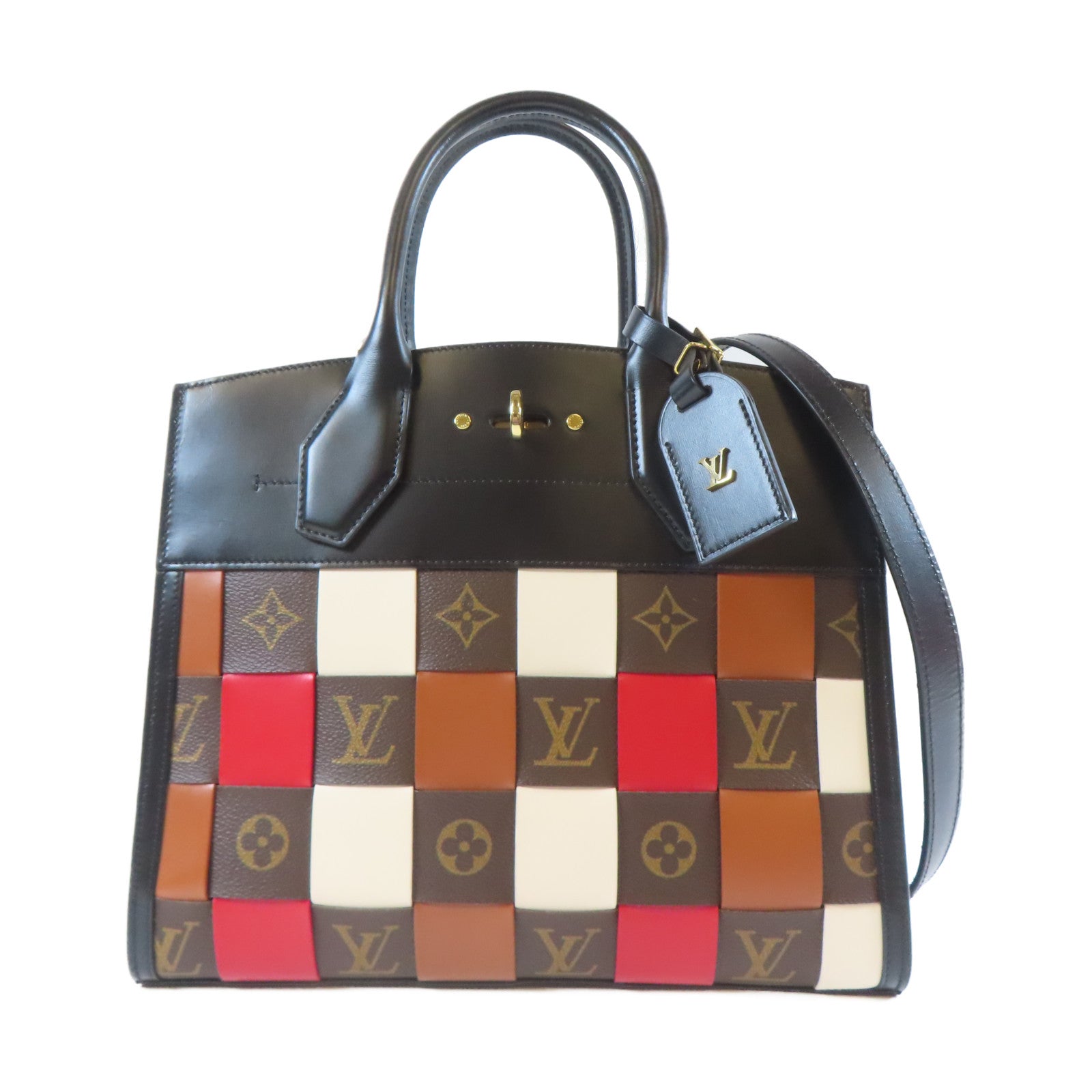 LOUIS VUITTON Monogram City Steamer MM金扣手挽肩背兩用袋黑色/啡色/紅色