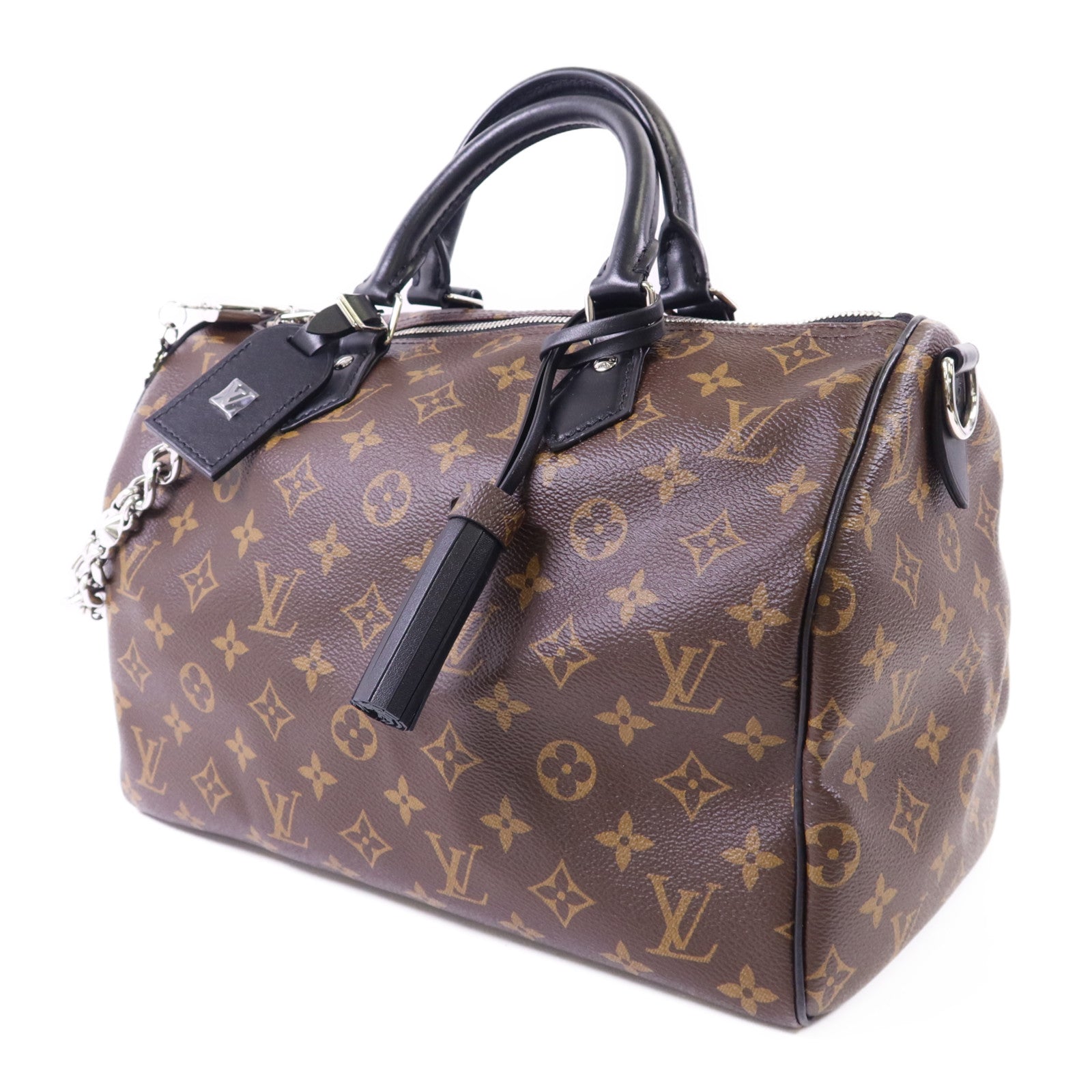 LOUIS VUITTON Monogram Speedy Soft 30 Dark銀扣手挽肩背兩用袋