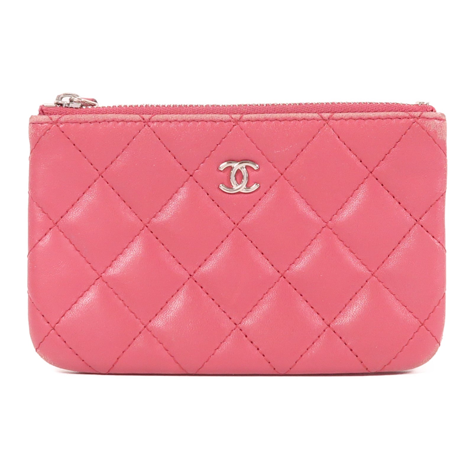 CHANEL 羊皮皮革Pouch Wallet銀扣錢包