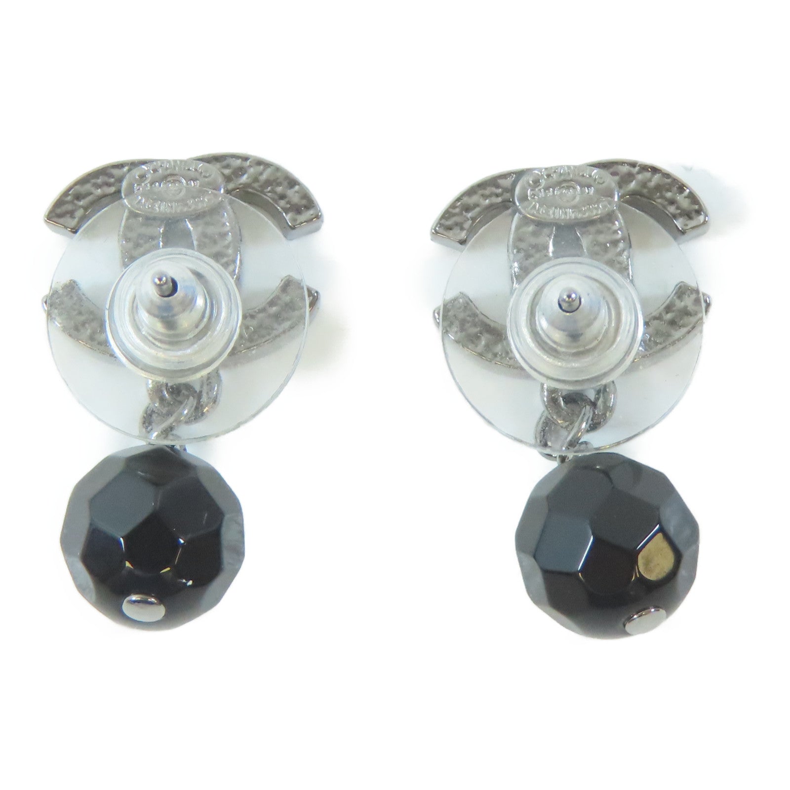 CHANEL 金屬Pierced Earrings耳環銀色/黑色