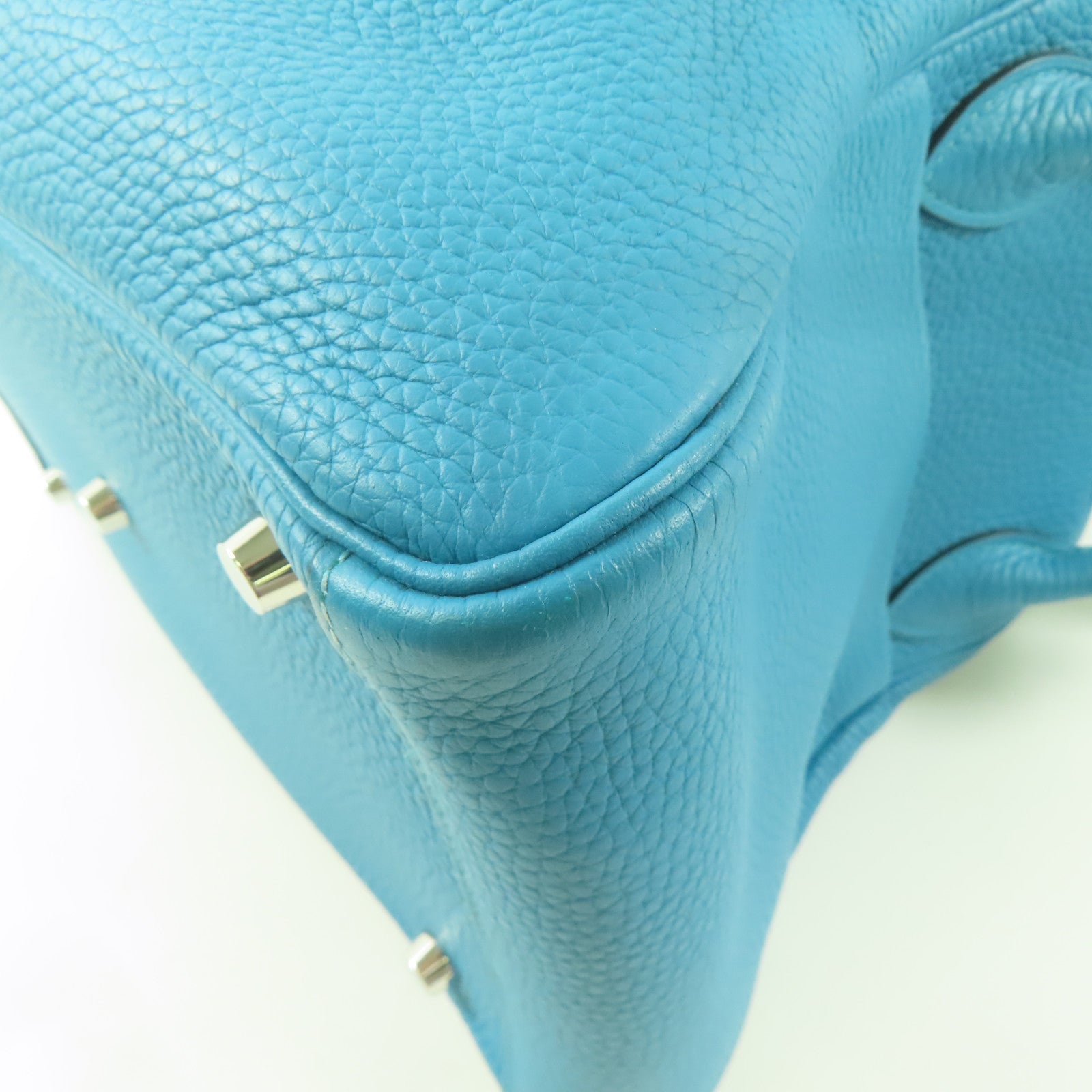 HERMES Clemence皮革Lindy 30銀扣手挽肩背兩用袋Turquoise/綠松石色