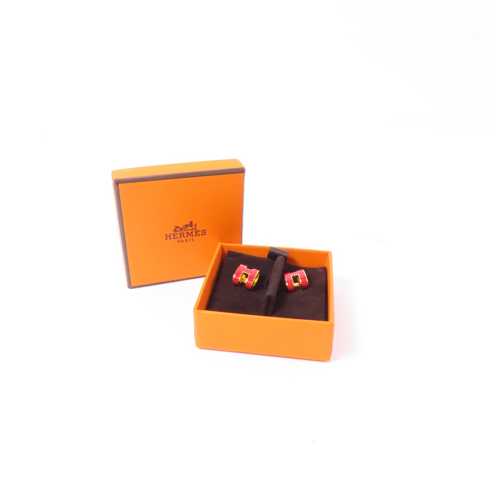 HERMES 金屬Pop H Earrings耳環紅色/金色