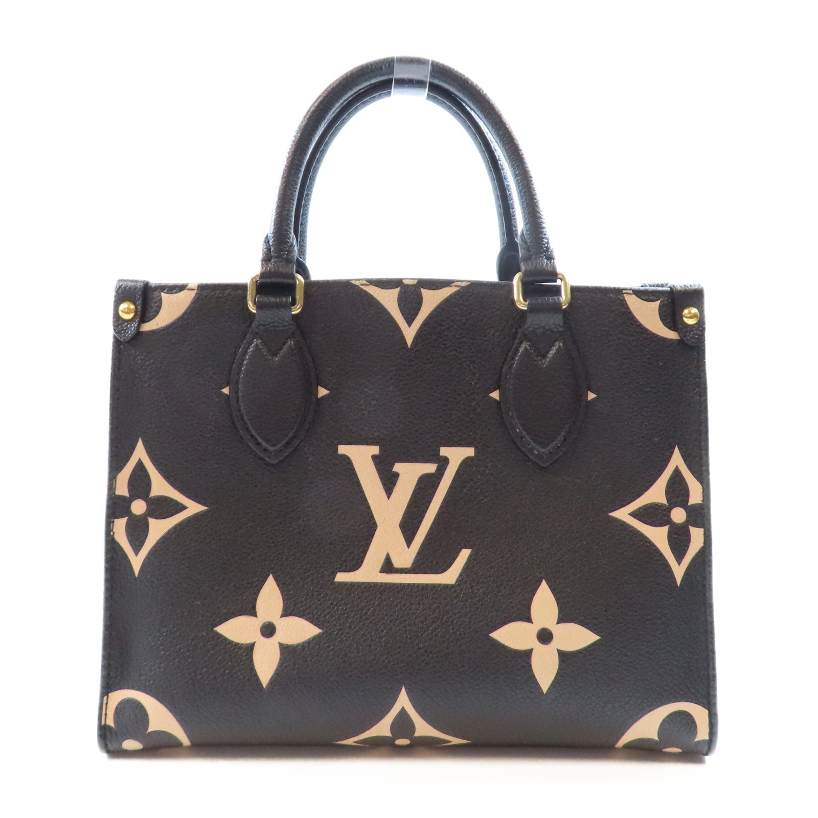 LOUIS VUITTON Monogram Empreinte OnTheGo PM金扣手挽肩背兩用袋黑色/米色