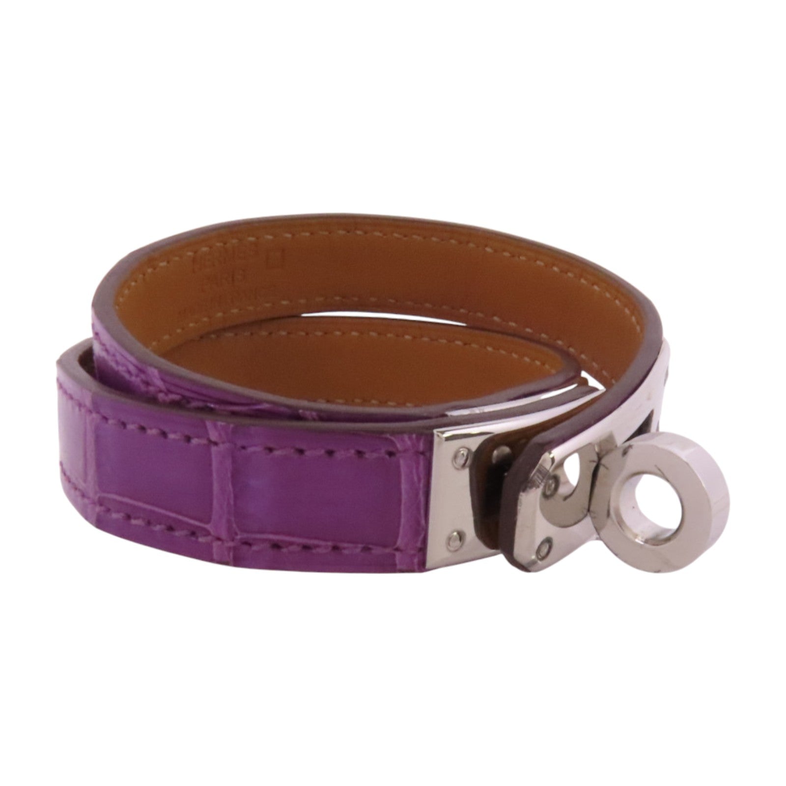 HERMES 鱷魚皮革Kelly Bracelet銀扣手鏈