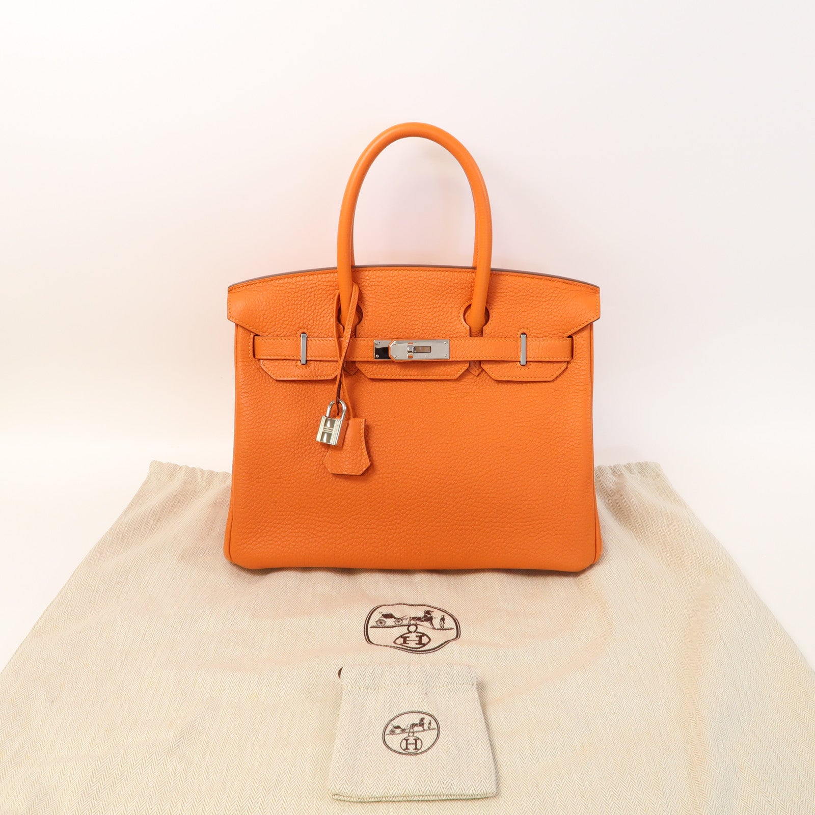 HERMES Togo皮革Birkin 30銀扣手挽袋橙色