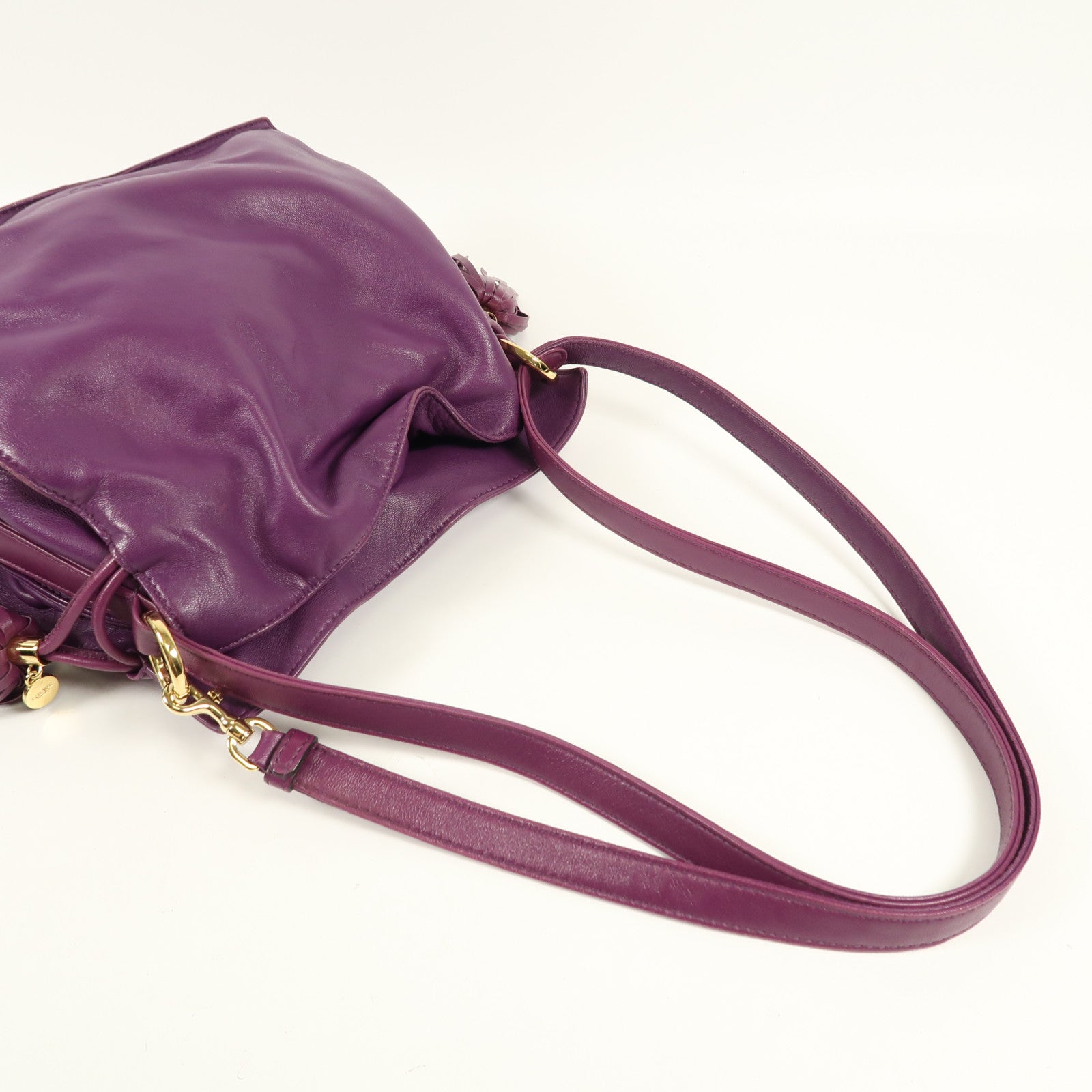 LOEWE GHW Shoulder Bag Lambskin Leather Purple