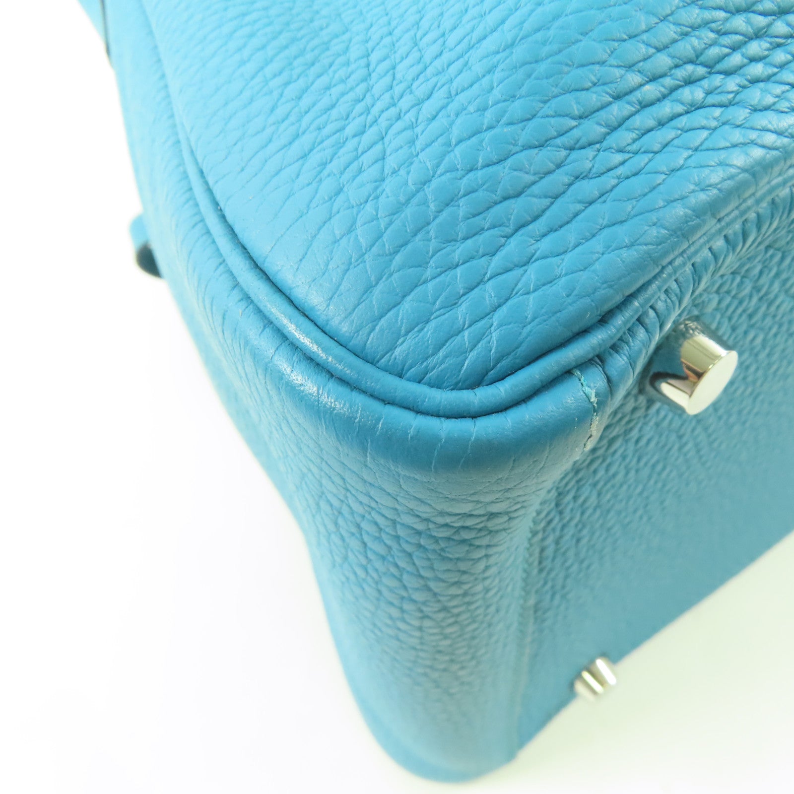 HERMES Clemence皮革Lindy 30銀扣手挽肩背兩用袋Turquoise/綠松石色