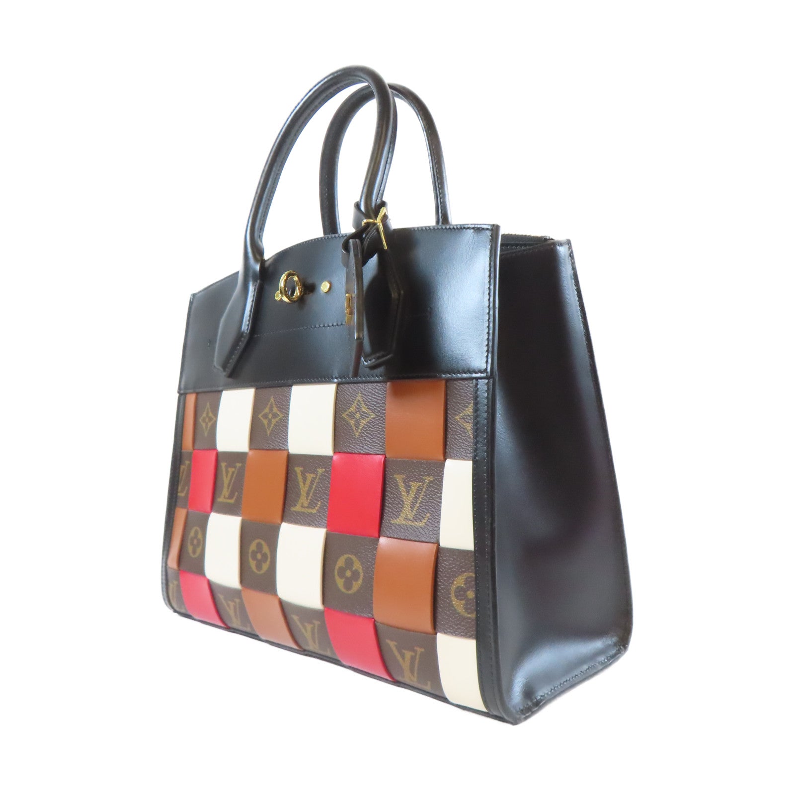 LOUIS VUITTON Monogram City Steamer MM金扣手挽肩背兩用袋黑色/啡色/紅色