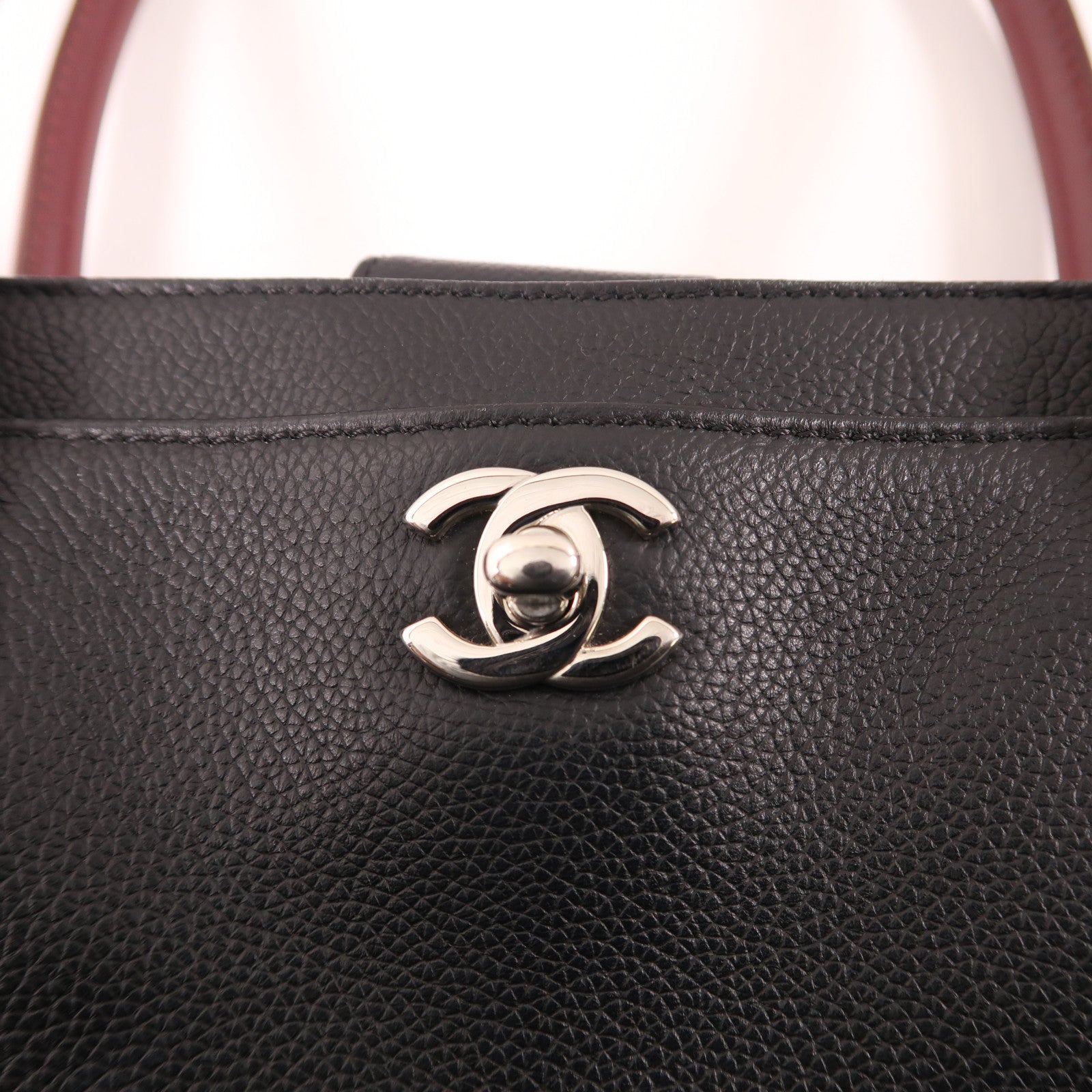 CHANEL CC SHW 2 Way Shoulder Bag Handbag Calfskin Black Red