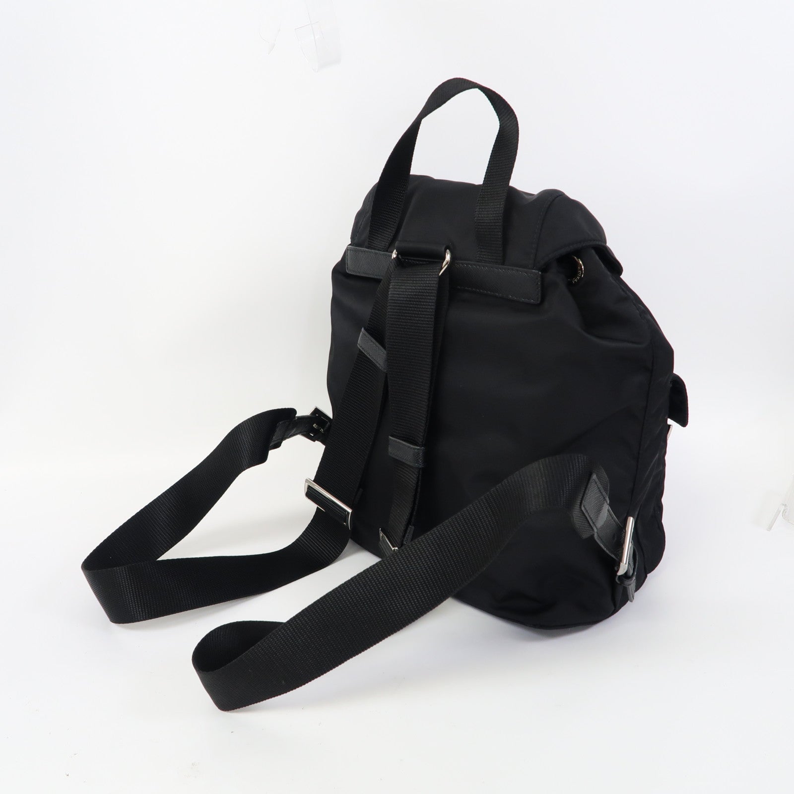 PRADA 尼龍Rucksack銀扣背包黑色