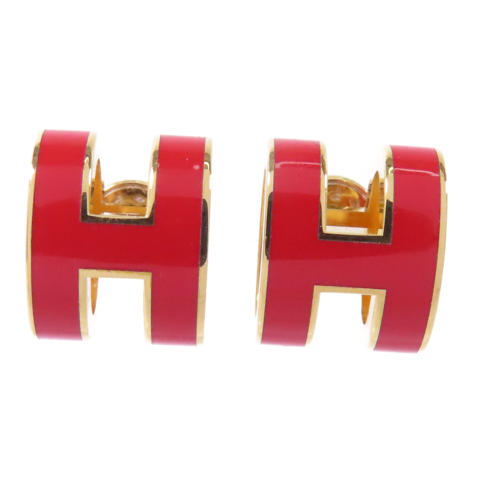 HERMES 金屬Pop H Earrings耳環紅色/金色