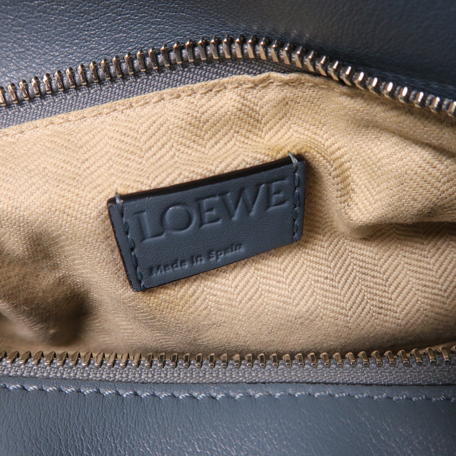 LOEWE 牛皮皮革Puzzle Bag銀扣手挽肩背兩用袋藍色