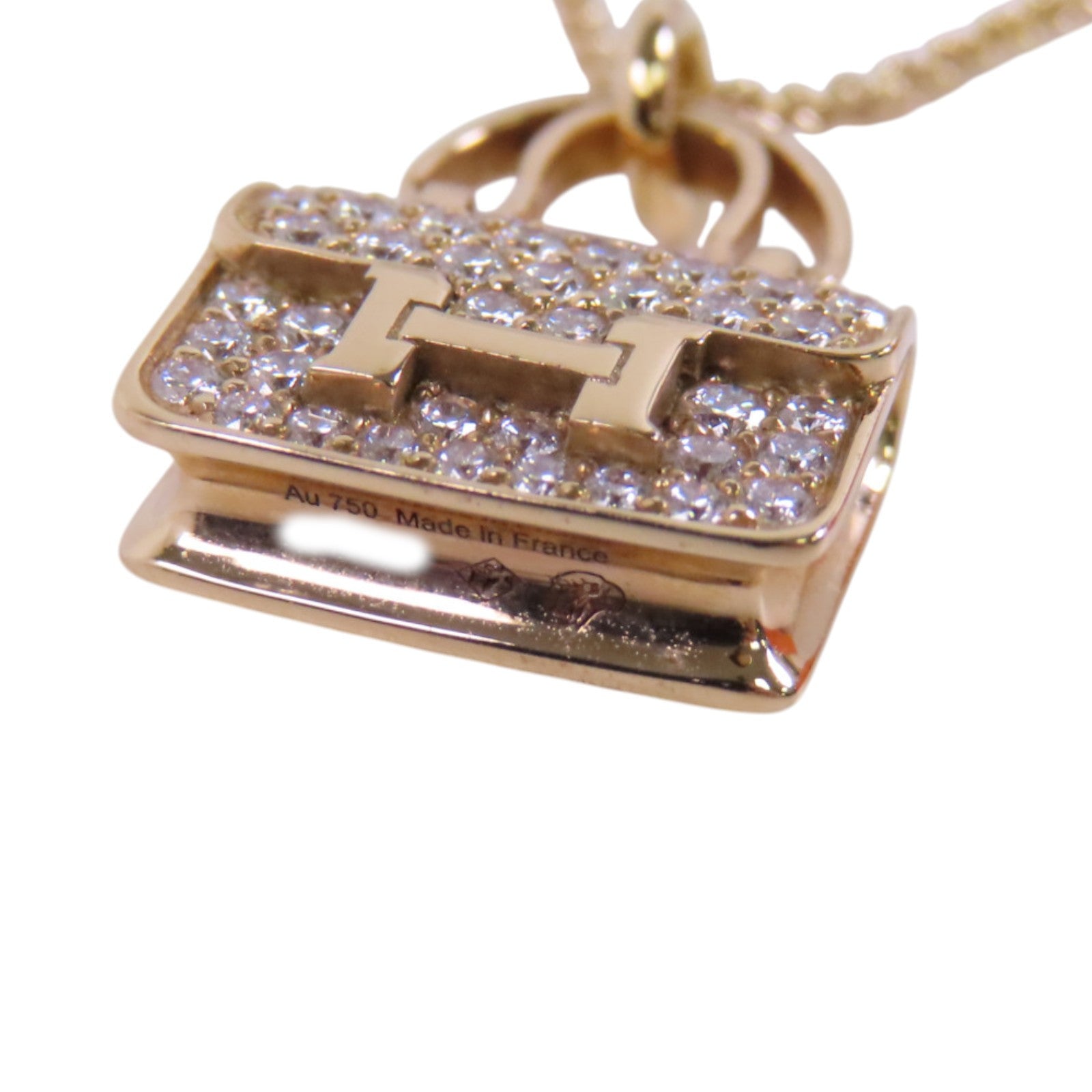 HERMES GHW Amulettes Constance Diamond Necklace 18K Rose Gold