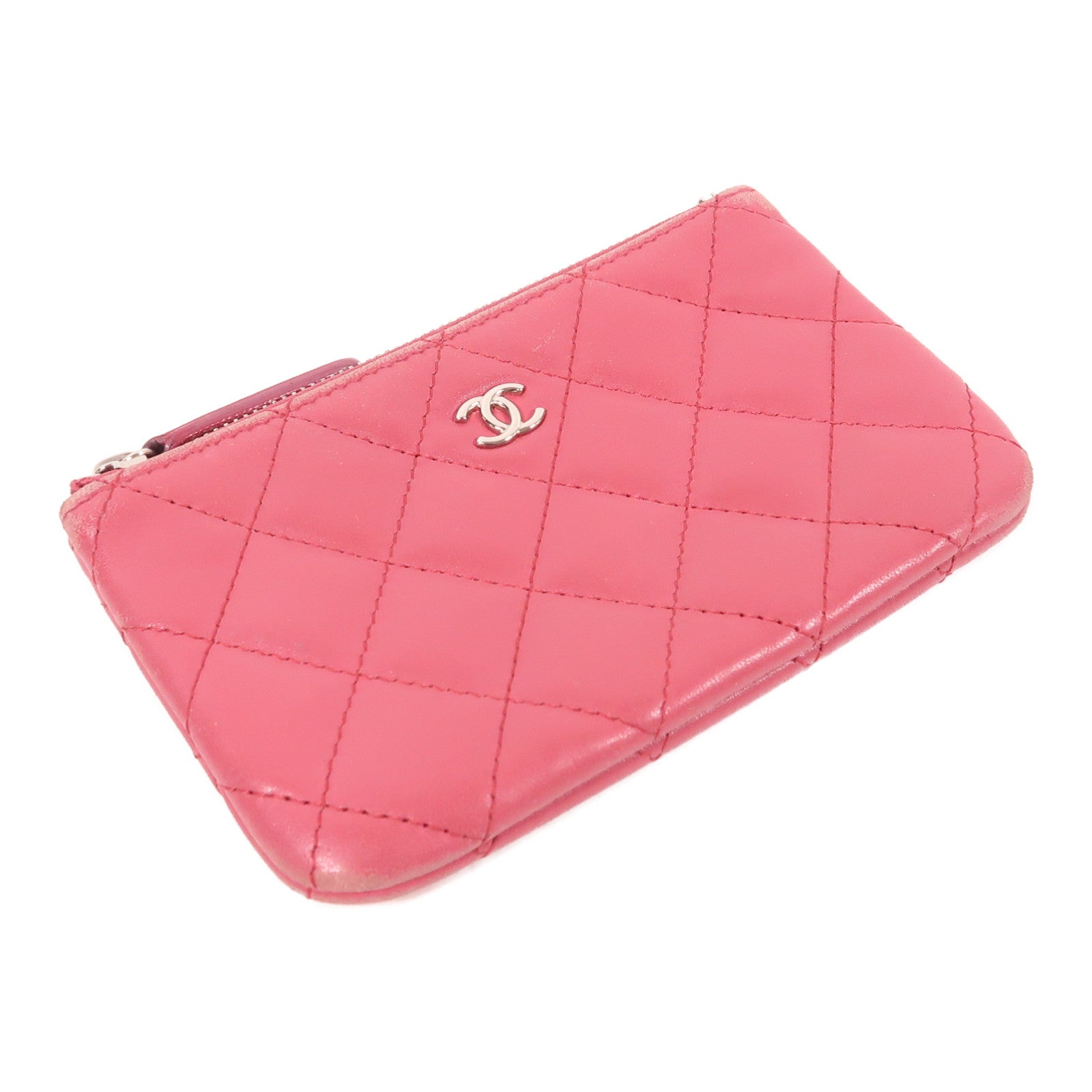 CHANEL 羊皮皮革Pouch Wallet銀扣錢包