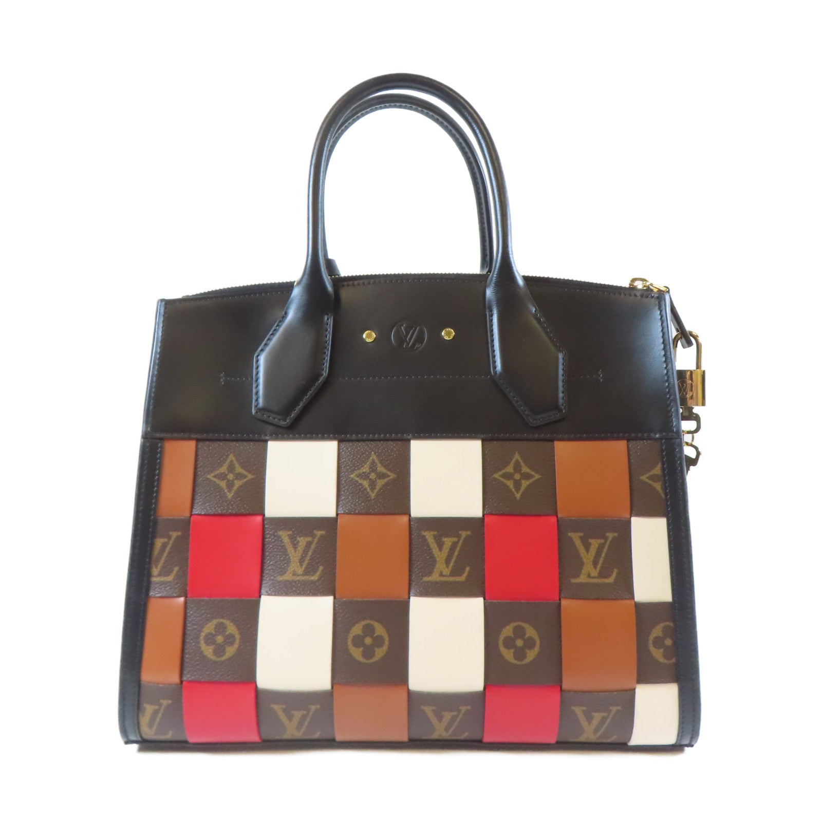 LOUIS VUITTON Monogram City Steamer MM金扣手挽肩背兩用袋黑色/啡色/紅色