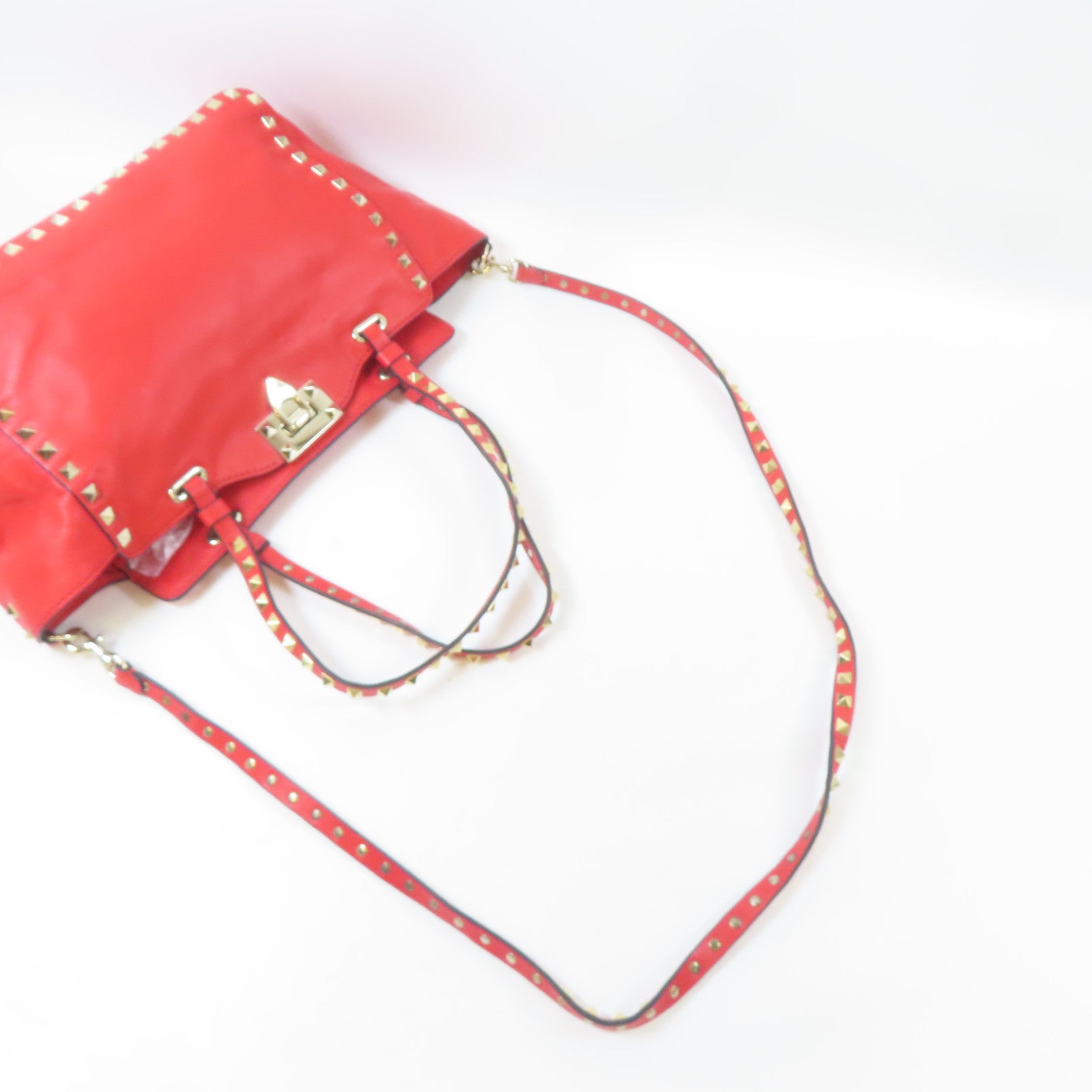 Valentino 牛皮皮革2 Way Shoulder Bag金扣手挽肩背兩用袋紅色