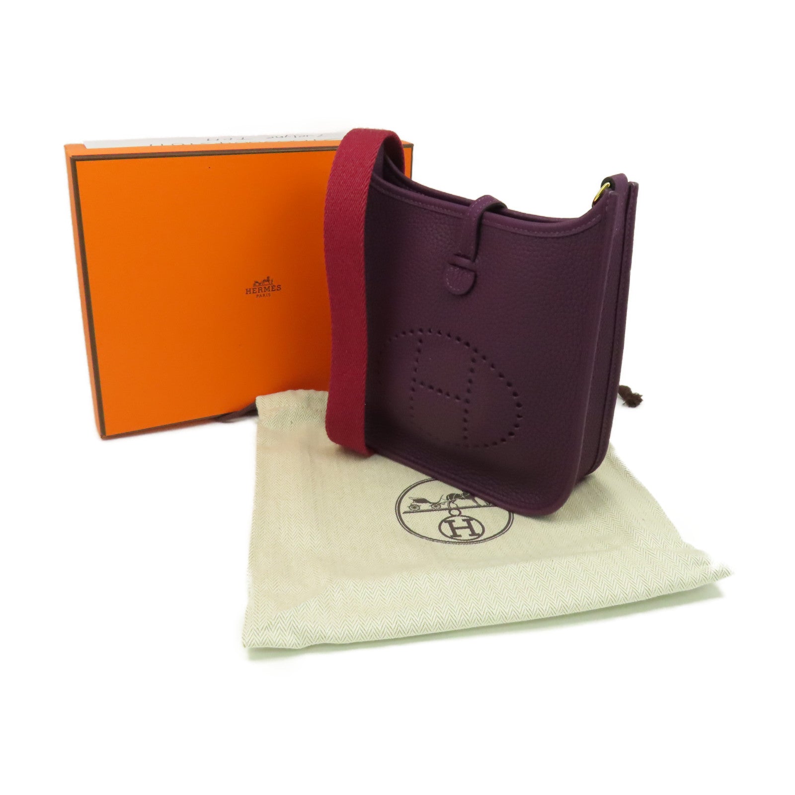 HERMES 【激減優惠】Clemence皮革Evelyne TPM Shoulder Bag金扣肩背袋Cassis/Rouge Grenat/黑加侖子色/石榴紅
