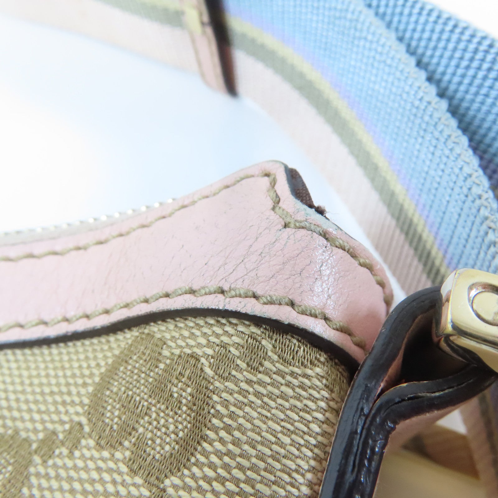 GUCCI 帆布Canvas Messenger Bag金扣肩背袋啡色/粉紅色