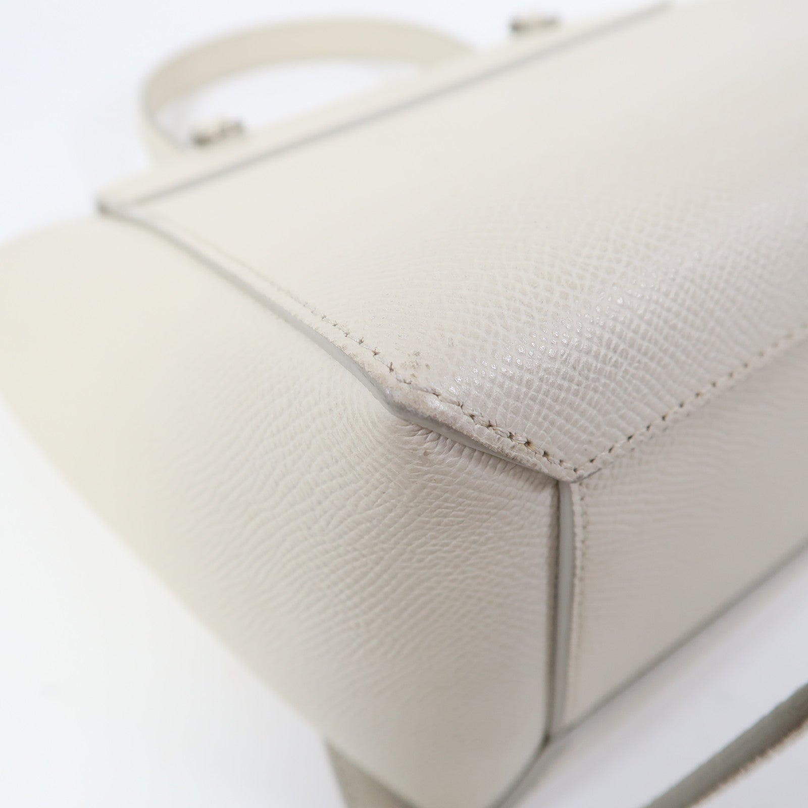 CELINE 牛皮皮革Hand Bag銀扣手挽肩背兩用袋米白色