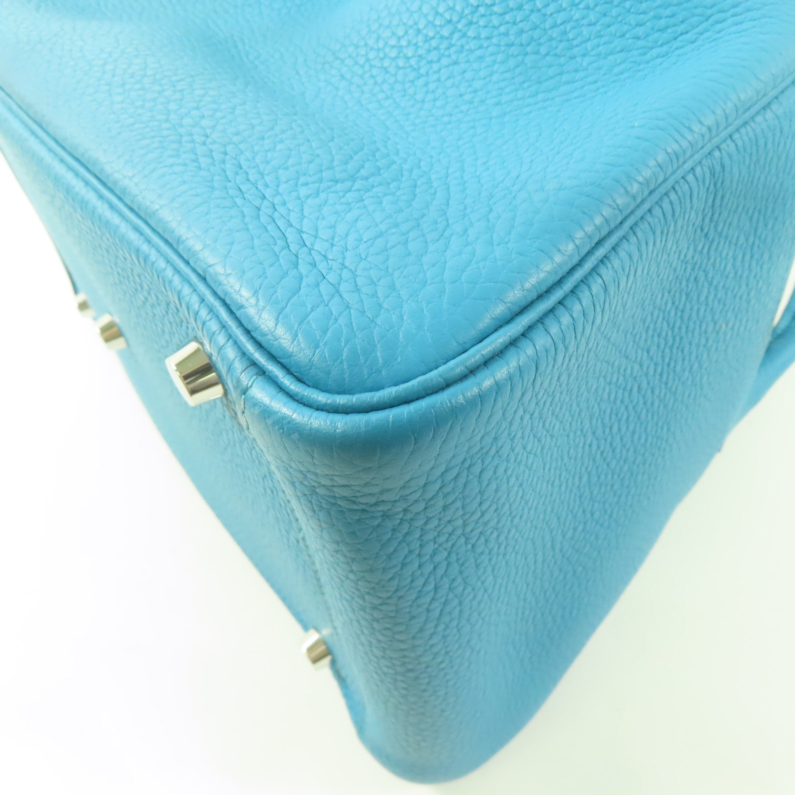 HERMES Clemence皮革Lindy 30銀扣手挽肩背兩用袋Turquoise/綠松石色