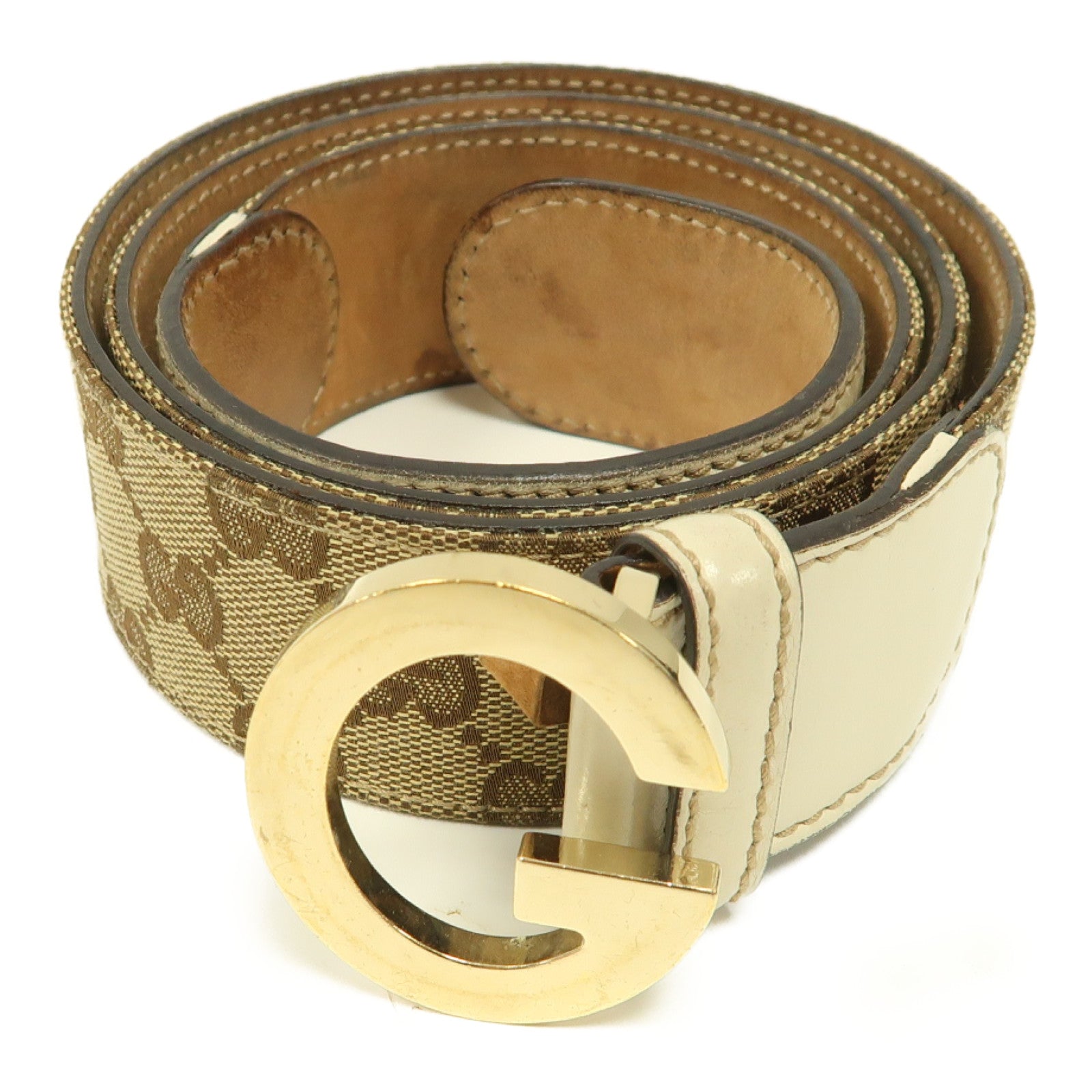 GUCCI 帆布Belt 95cm金扣皮帶啡色
