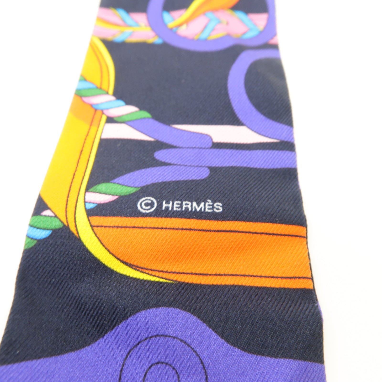 HERMES 【激減優惠】絲質Twilly絲巾黒色/彩色