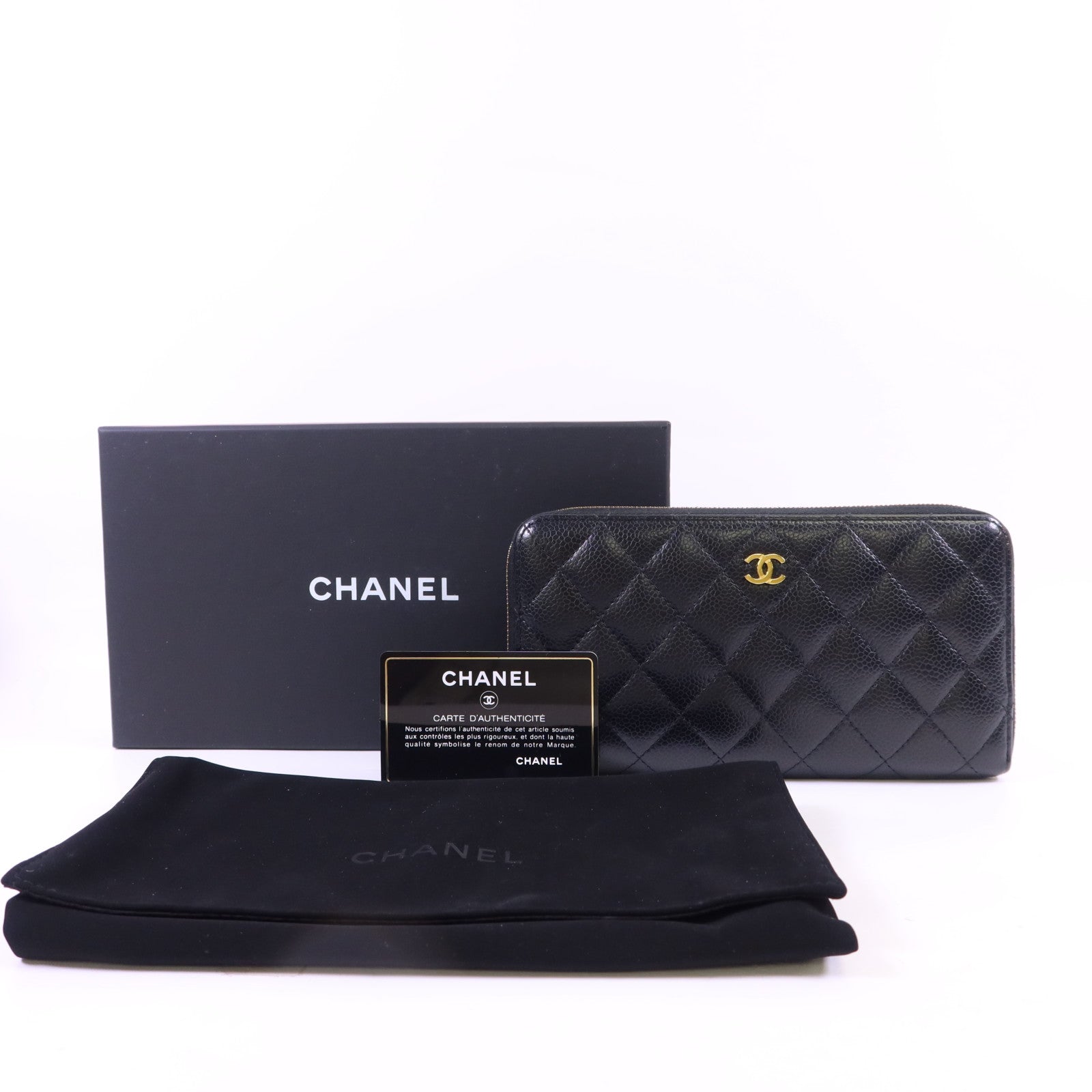 CHANEL 牛皮皮革Zipper Long Round Wallet金扣長錢包